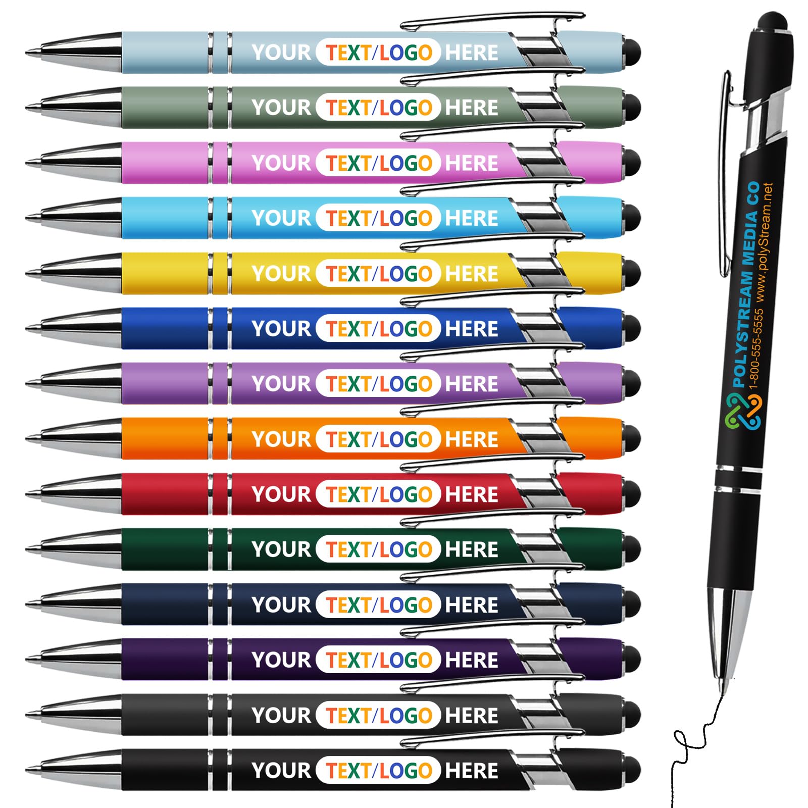 Vebermo Personalized Pens with Stylus - Custom Full-Color Logo, Name & Message -Black Ink, Smooth Writing - Great Gift for Office, Teachers, and
