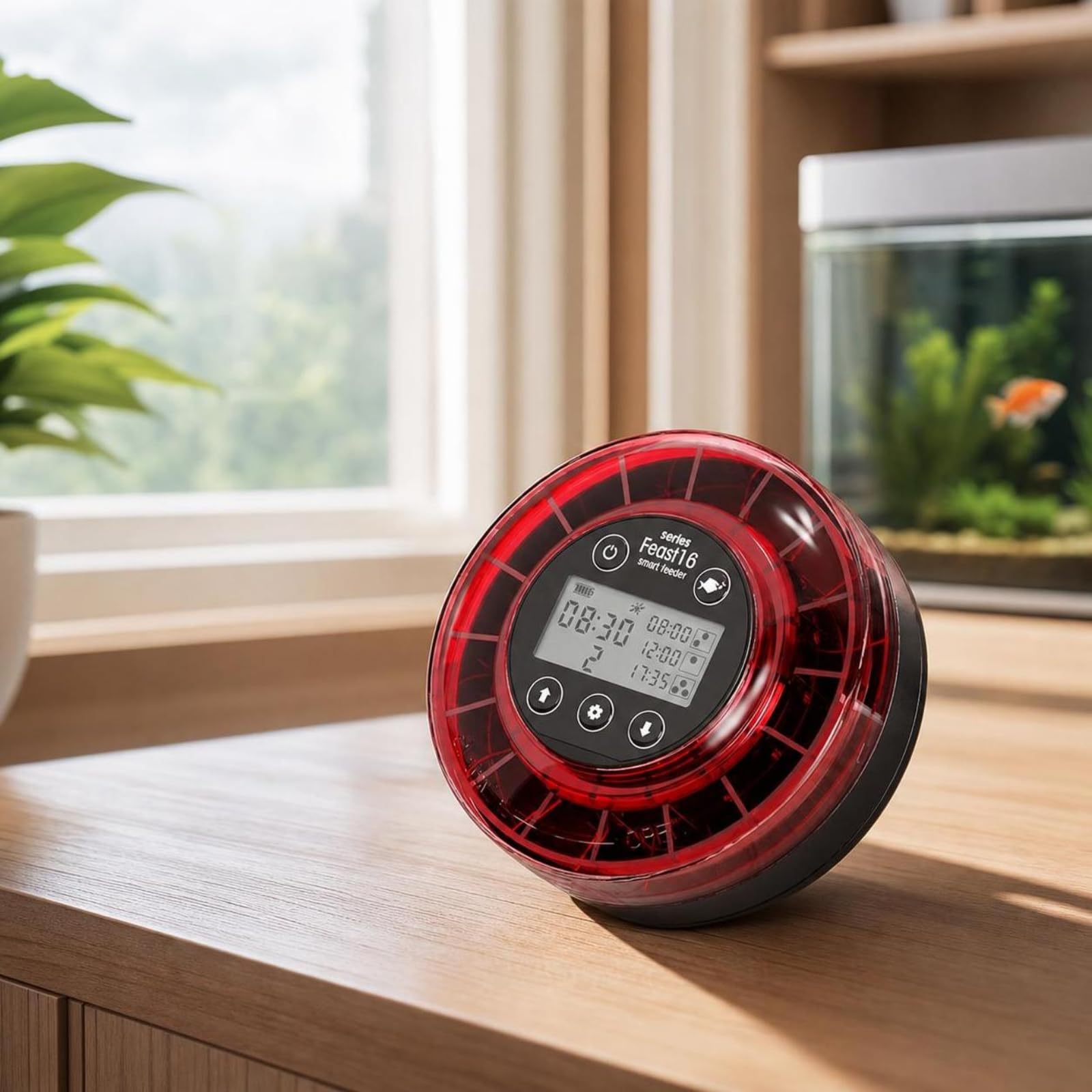 Distributeur Nourriture avec Écran Digital Temporisé Mangeoire Compact Nourrisseur D'aquarium pour Vacances