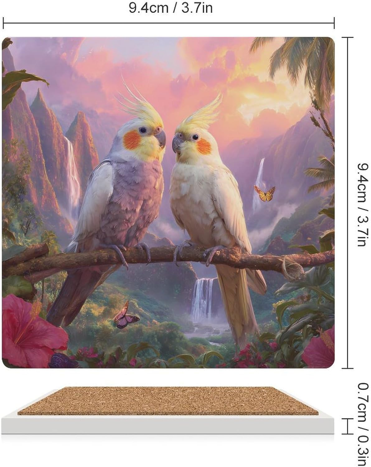 Tropical Cockatoo Parrot Birds Coaster for Drinks Square Ceramic Table Coasters Stone Mat Crafts 4PCS Home Kitchen Decor