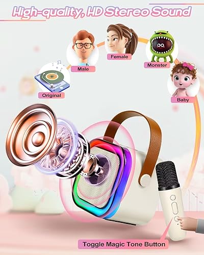Miniatura 2 de Mini máquina de karaoke, altavoz Bluetooth portátil con luces LED con 2 micrófonos inalámbricos, karaoke, Navidad, juguetes para niños, regalos para