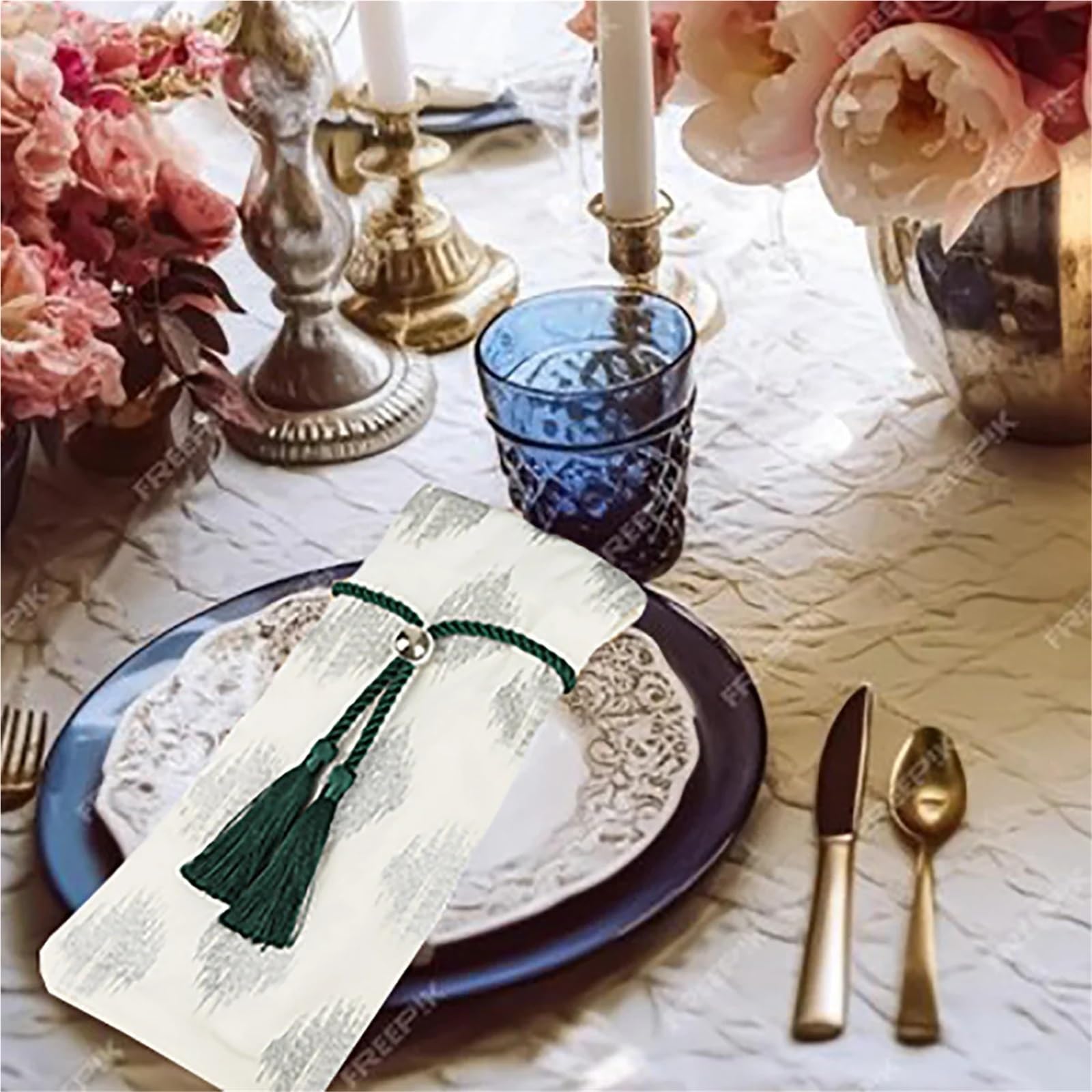 Portatovaglioli con perline, 12 pezzi, anelli portatovaglioli fatti a mano, con nappa, per riunioni di famiglia, matrimoni, feste, decorazione da tavolo, accessori (verde nerastro)