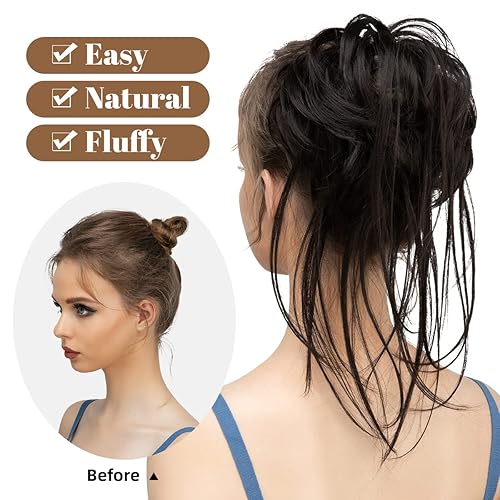 Miniatura 74 de CJL HAIR - Extensión de cabello grueso, ondulado o rizado, sintético, tipo cola de caballo o rodete desordenado, grande, para recoger el cabello