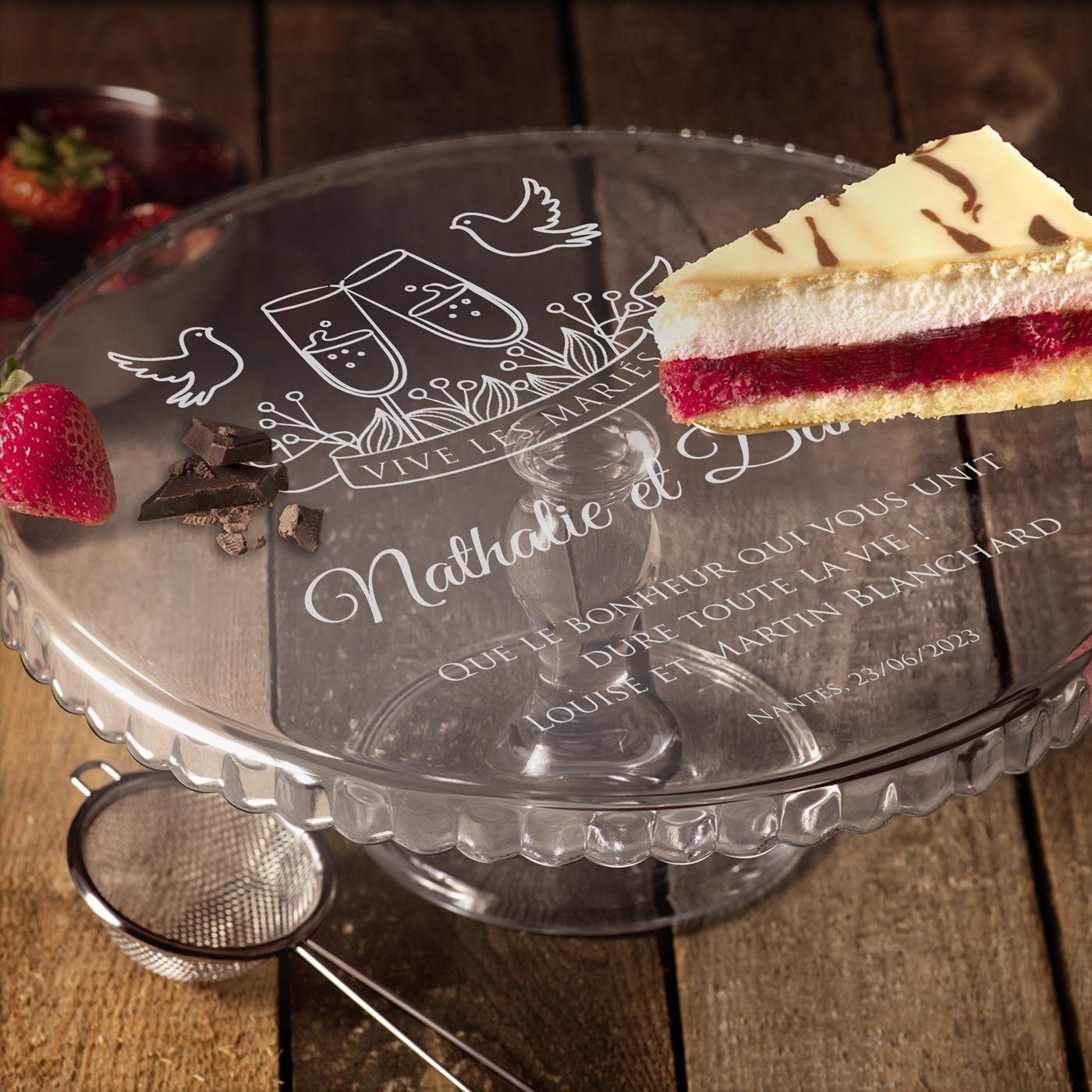 Maverton Présentoir à gâteau avec Gravure pour Couples, Plat sur Pied