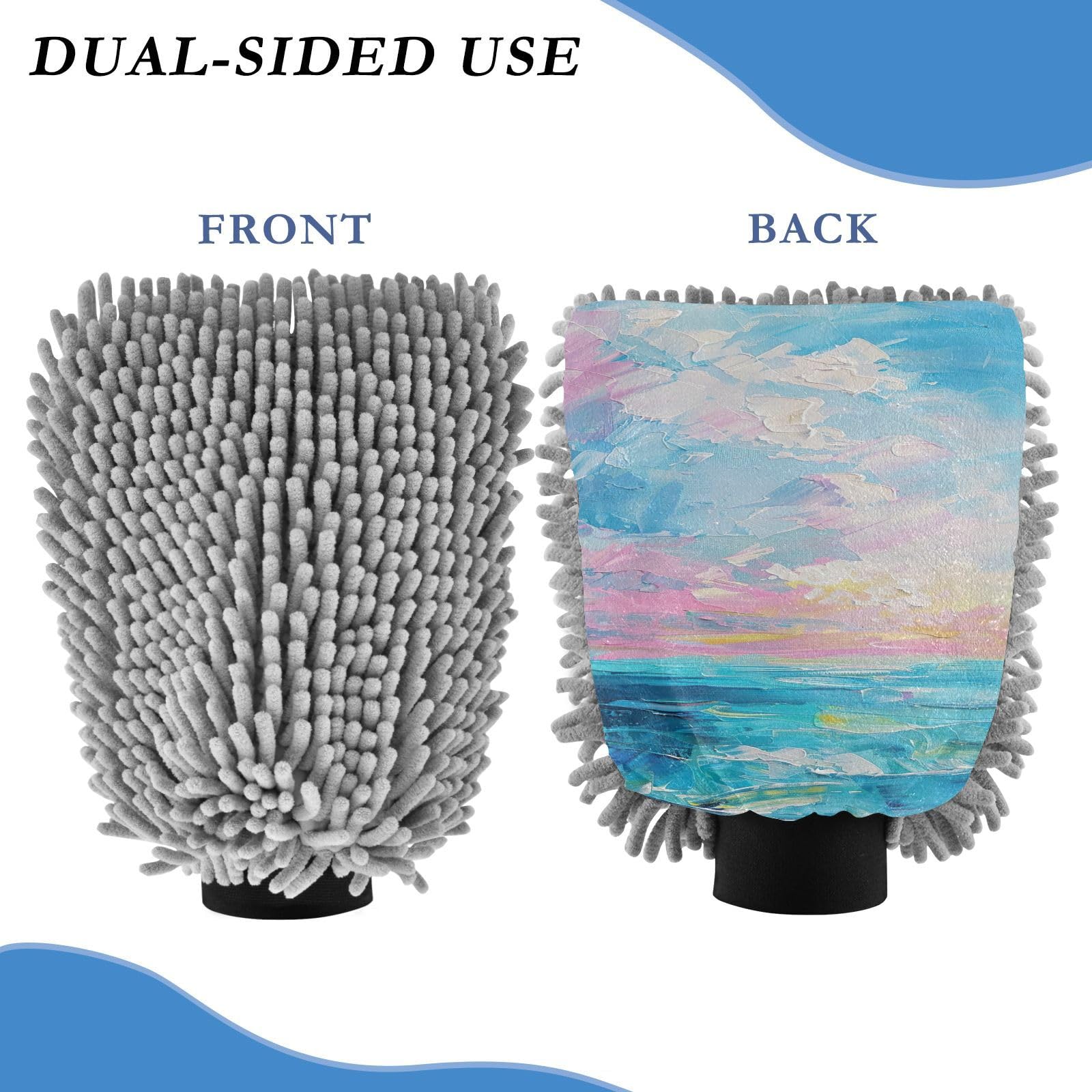 GakkiGii Oil Renderings 2 Pack Microfiber Car Wash Mitts, Dual-Sided Chenille Gloves, Scratch-Free for Auto Detailing & Home Cleaning, M