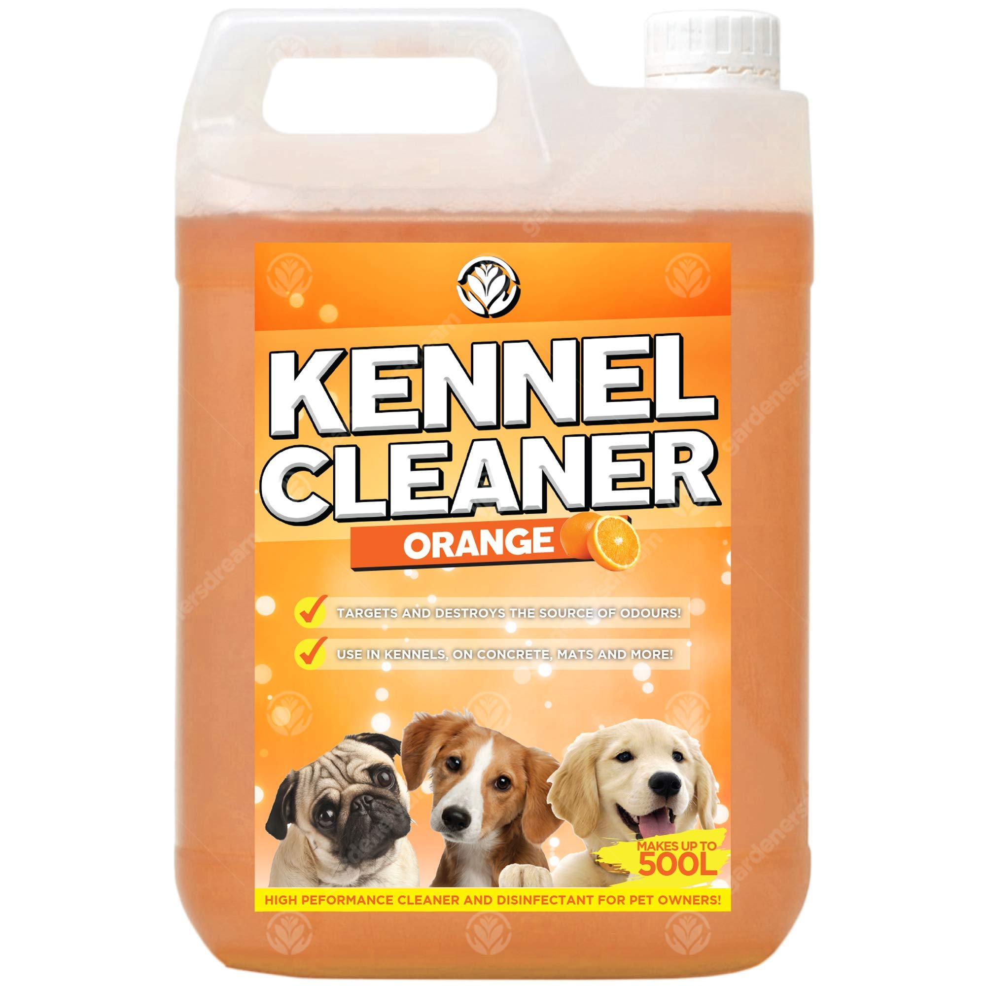 GardenersDream Kennel Cleaner 1 x 5L - Professional Safe Dog Cat Pet Odour Remover and Disinfectant 5 Litre Fragrance Fresh Concentrate 2 in 1 Simply Mix and Spray Solution (Orange)