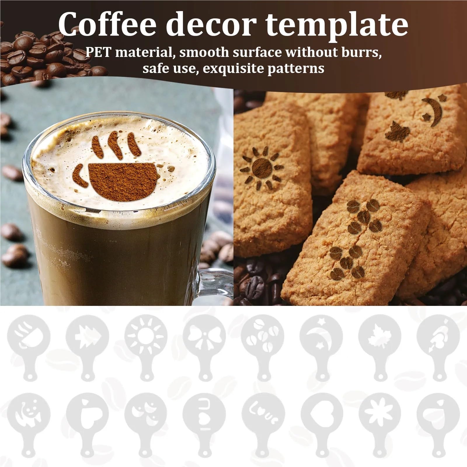 Stencil di caffè Stampo for Cappuccino, Modello di Stampa for caffè, Stencil for Torta, Schiuma Spray, Zucchero a Velo, Cioccolato, Stampa for caffè.(22pcs)