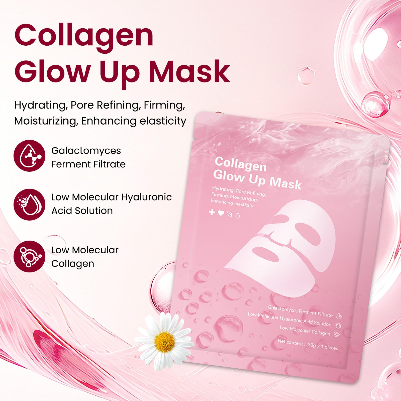 Bio-Collagen Real Deep Mask, Collagen Face Mask Overnight, Collagen Glow Up Firm Skin Deep Hydrating Masks for Pore Minimization - Glow like Glass Skin,4 Pack - 3