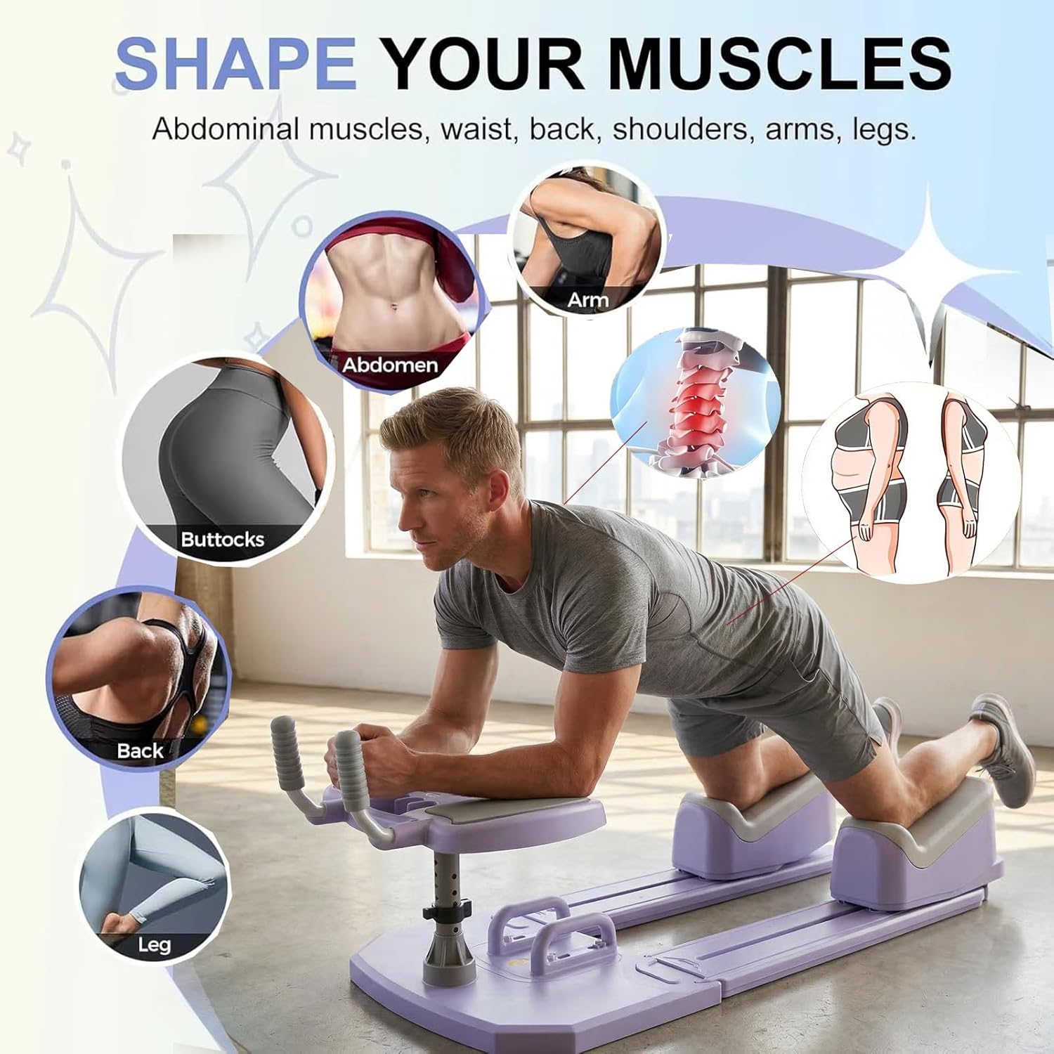 Spine Twist and Stretch Trainer 6-in-1 Crawling Training Machine for Core Training & Spine Decompression 3 Level Full Body Workout with LED Counter 500LBS Capacity Back Pain Relief Home Gym 5–10d