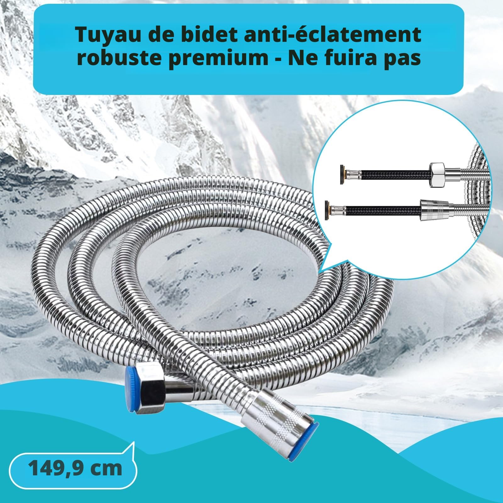 Ensemble de douchette de bidet, double fonction, en acier inoxydable brossé, avec valve en T G1/2" et adaptateur G3/8", pour douche, salle de bain, hygiène, nettoyage des couches