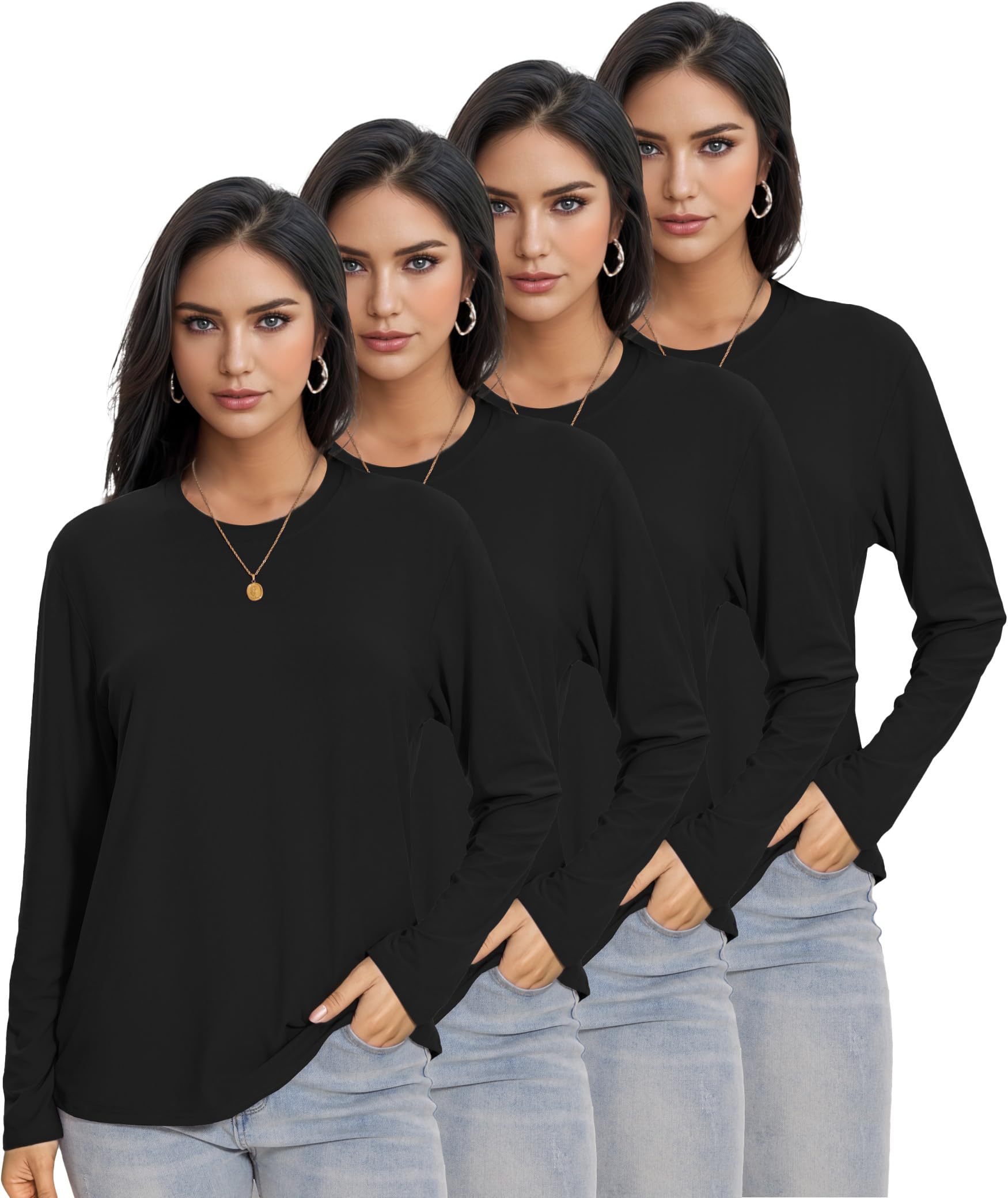 Kinglaman 4 Pack Womens Long Sleeve Shirts