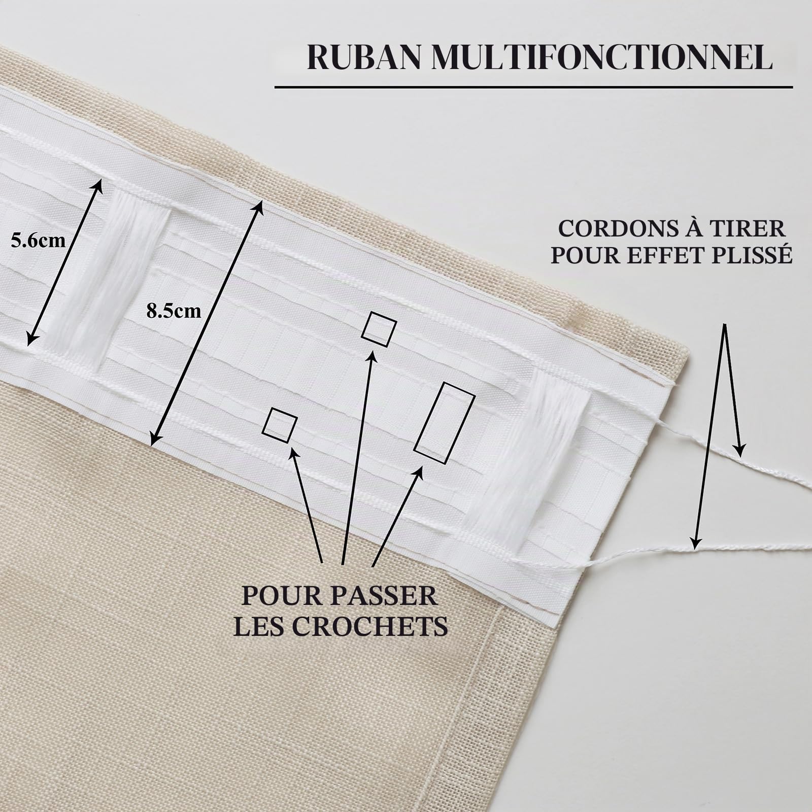 L.Z.E Rideau Beige Galon Fronceur Rideaux pour Salon avec Œillets Semi Transparent Chambre à Coucher Salle à Manger 245 cm Fenêtres 140 x 245 cm Lot de 2 100% Polyester Aspect de Lin