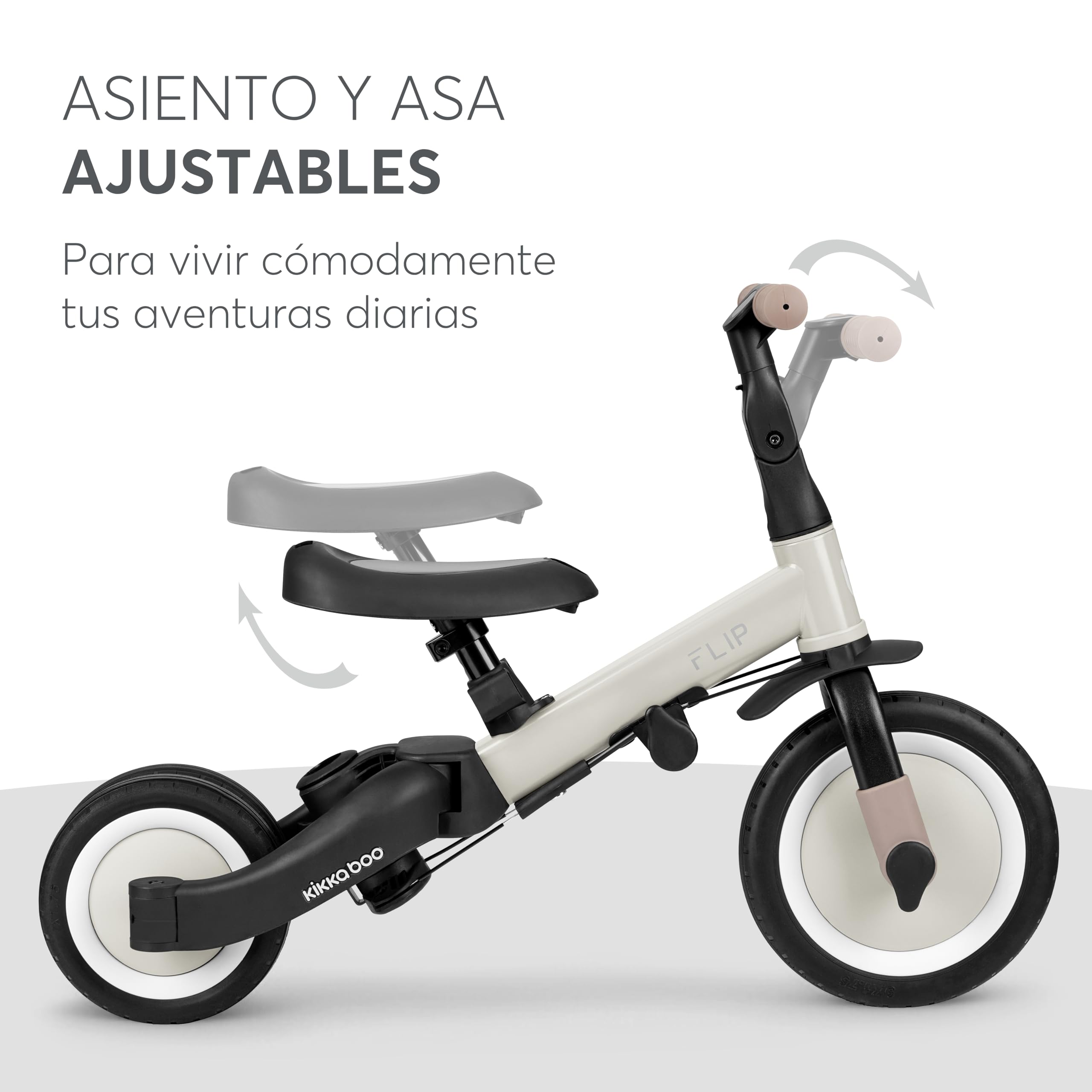 KikkaBoo FLIP, Triciclo Evolutivo de Bebé 5 en 1, Bicicleta con o sin Pedales, Ajustable y Transformable, Beige, Desde 1 Año Hasta 5 Años