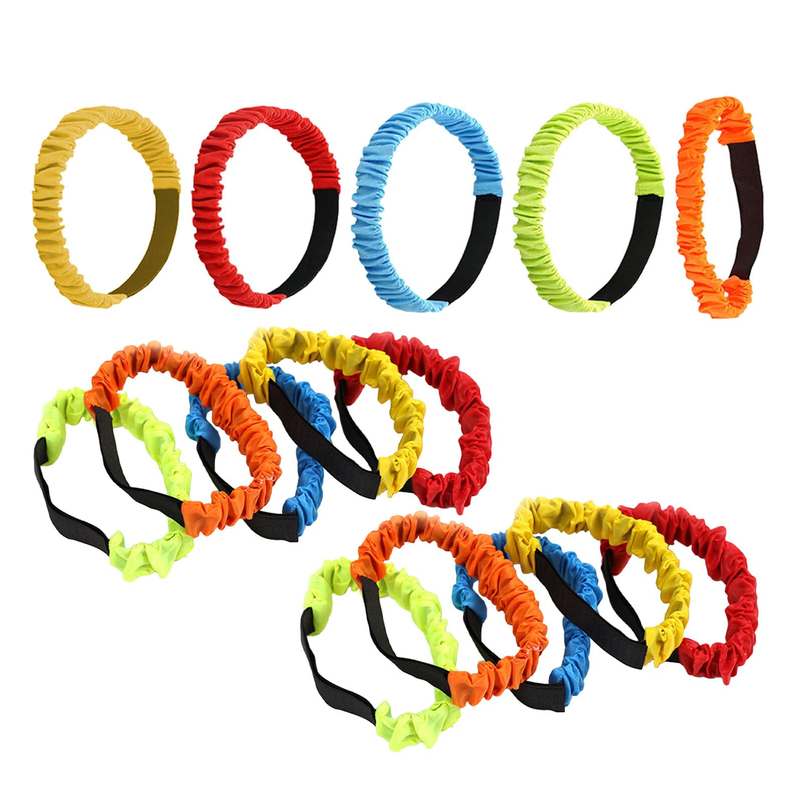 HANABASS 15 Correas Elásticas para Carreras de Tres Piernas 15 Piezas Multicolor Rojo Amarillo Azul Verde Naranja Bandas para Piernas en Juegos de Campo Competencias en Equipo y
