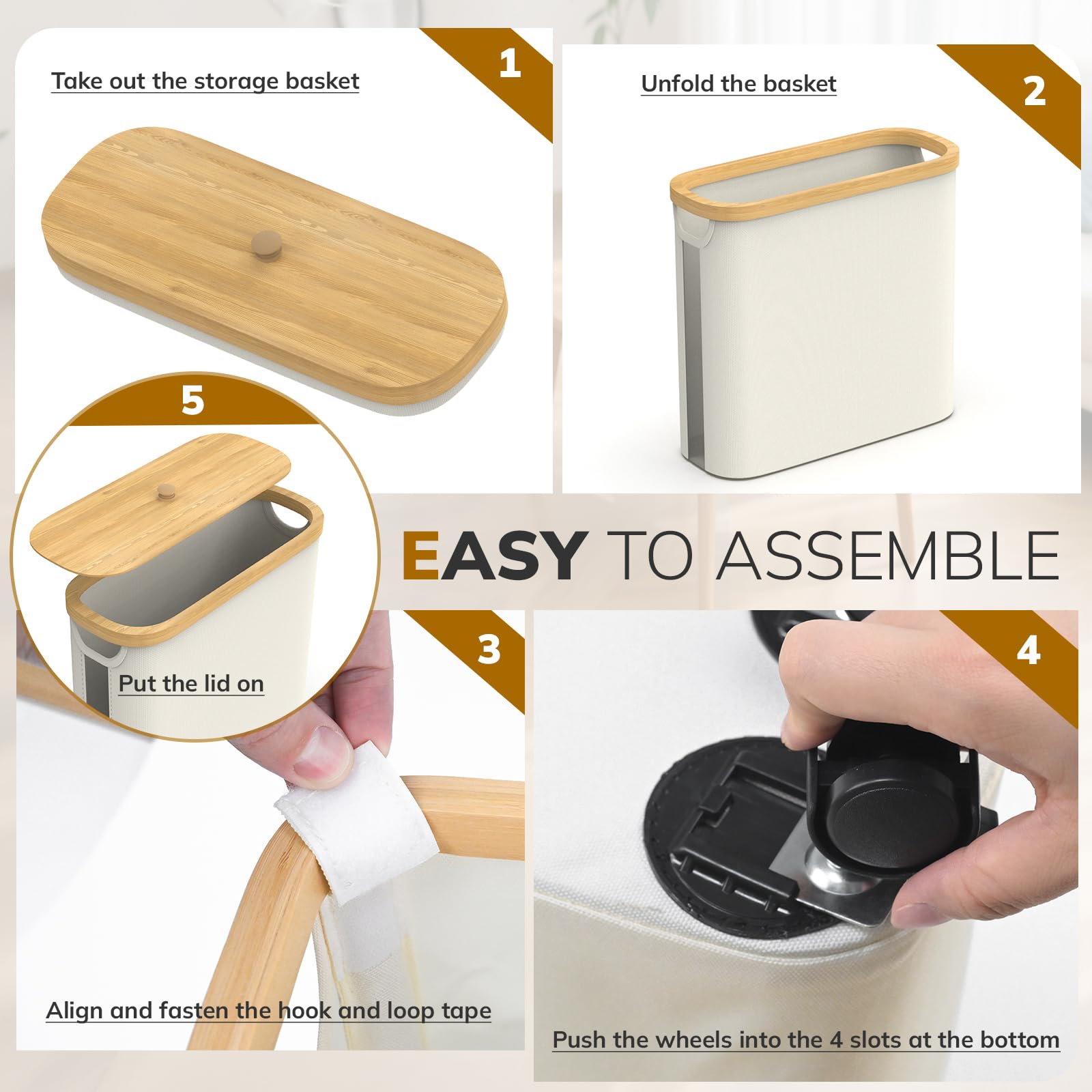 Almacenamiento de papel higiénico con rueda, soporte de papel higiénico de bambú con tapa y asa, organizador de papel higiénico para baño, cesta de papel de 30 L para 9-12 rollos de accesorios de baño