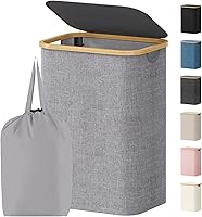 Vista 34 de Lifewit Cesta de lavandería de 80 litros con tapa, cestas de ropa para lavandería con asas de bambú y una bolsa de lavandería extraíble, cesta