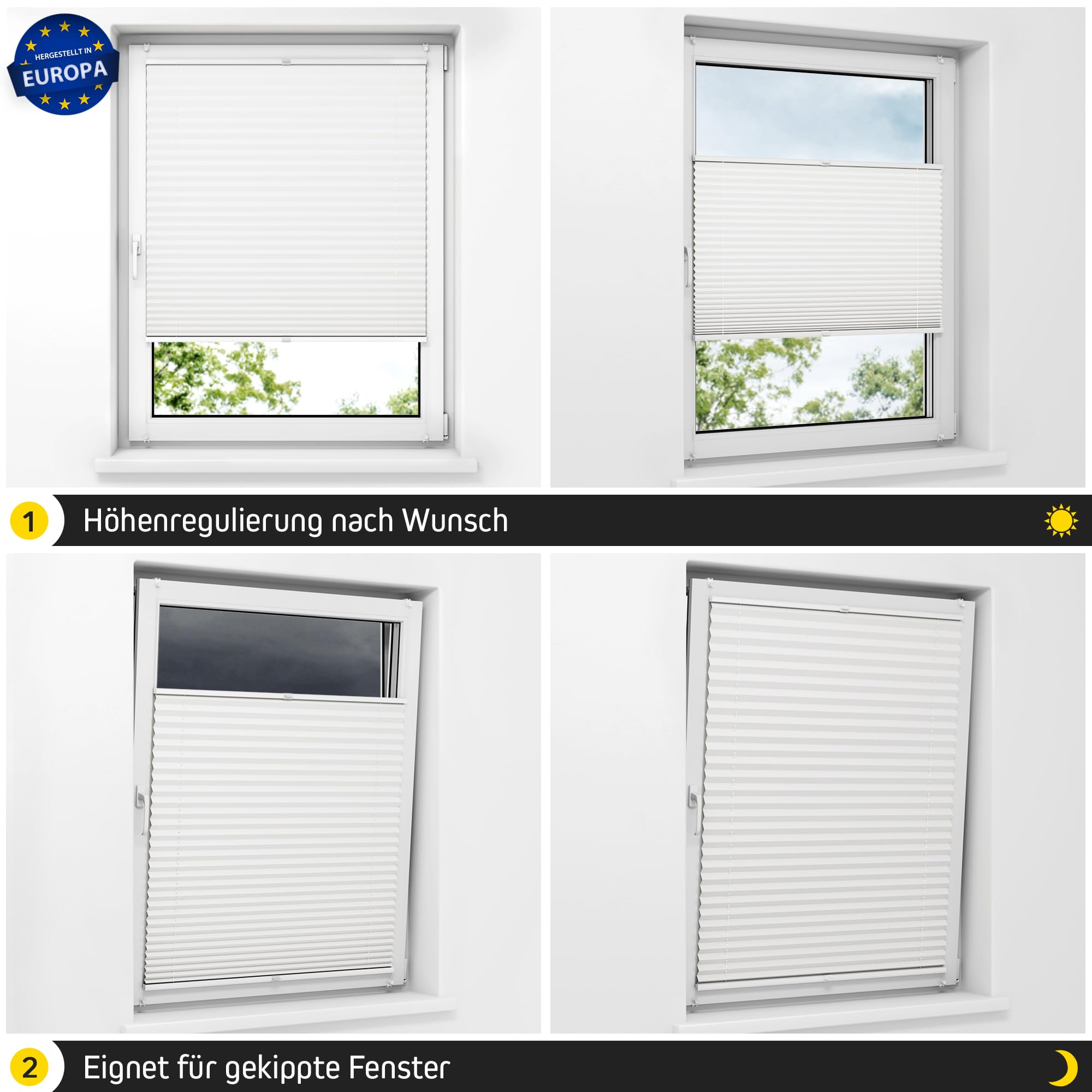 Jalousiescout Plissee Klemmfix ohne Bohren—Jalousie 130x120cm weiß Sichtschutz Fenster Sonnenschutz, Lichtdurchlässig Faltrollo für Fenster & Tür, Basis-Vliesstoff Pure Plissee