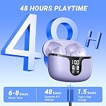 Wireless Earbuds, Bluetooth 5.4 Headphones, 50H Playback Deep Bass Stereo Ear Buds with LED Power Display Charging Case, IPX7 Waterproof in-Ear Earbuds for Smart Phone Laptop Computer Sports Purple