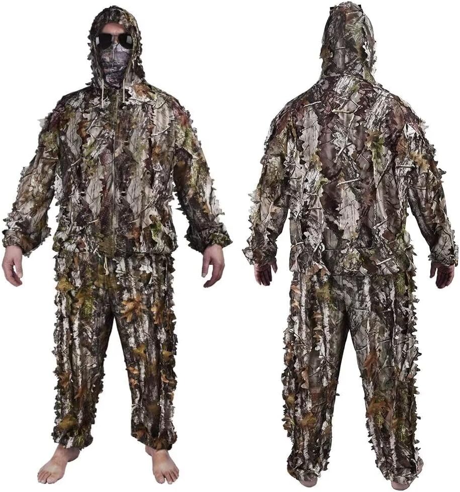 Hunting Ghillie Suit 3D Bionic Leafy Camo Clothing Jungle Hunting, Wildlife Photography, Bird Watching, Shooting