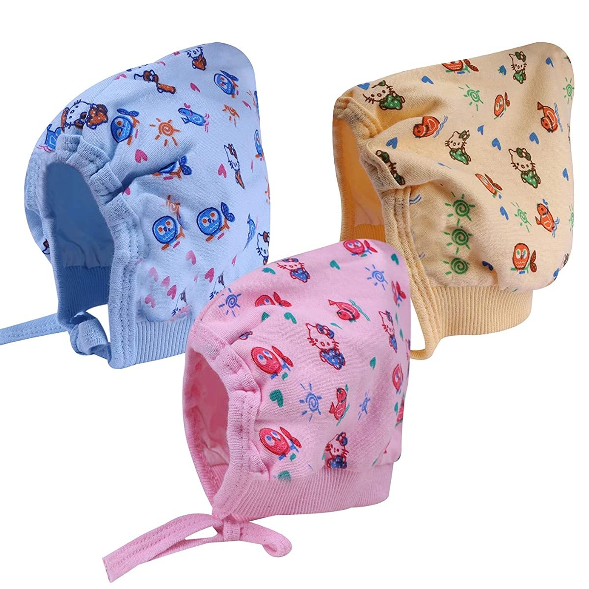 CLOTH KING Presents Newborn Baby Boys and Baby Girls Soft Hosiery Woolen Kids Cap Or Baby Cap Hat Or Topi with Tai Knot Closure for Extreme Winters (Pack of 3).