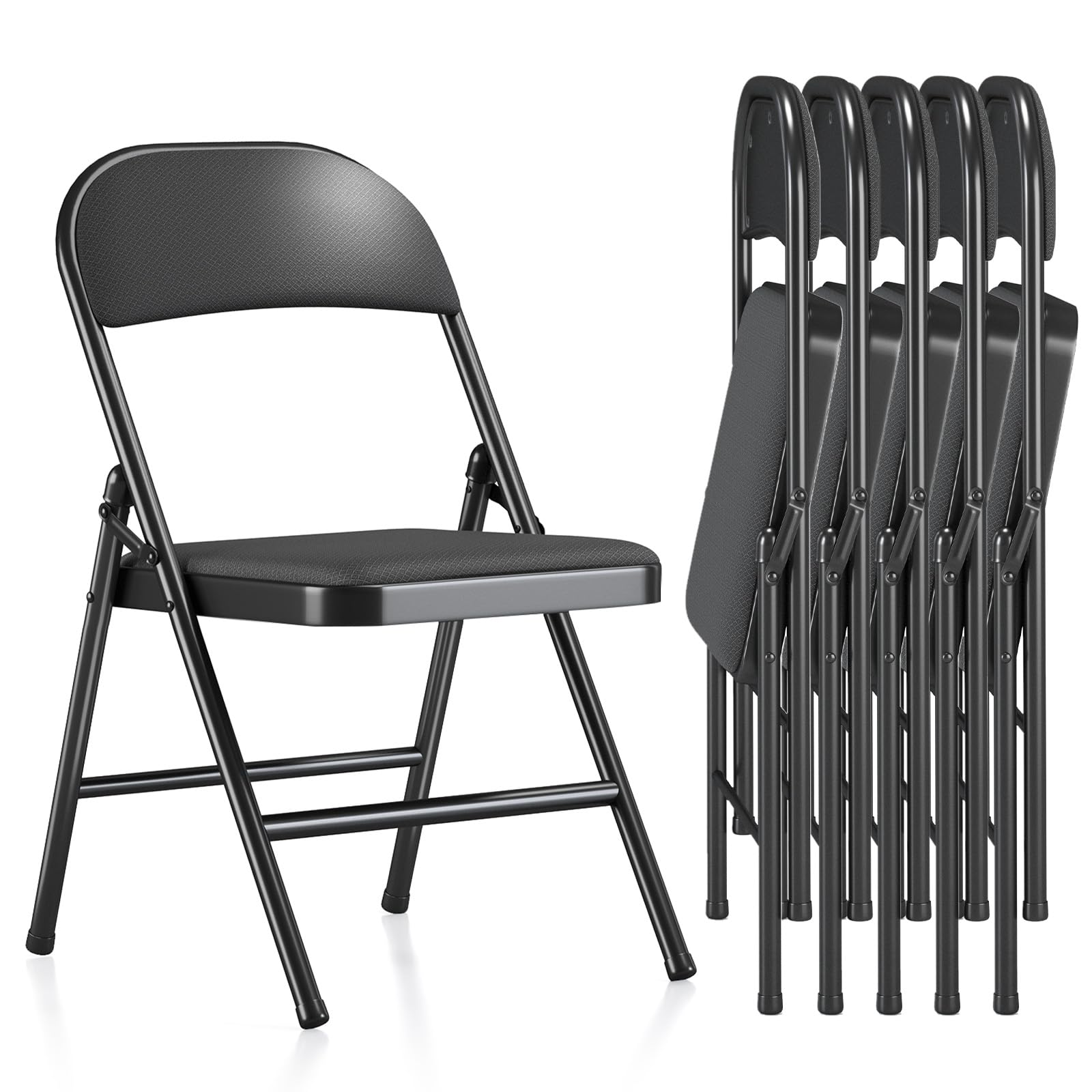 Sedie Pieghevoli set da 6, Sedia Pieghevole in Tessuto con Telaio in Acciaio Rinforzato, Sedia Pieghevole Comoda per Cucina, Sala da Pranzo, Campeggio, Balcone e Giardino, Sedie Impilabili Nero