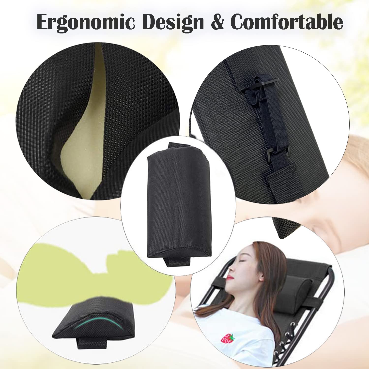 Almohada para la cabeza para silla de gravedad cero, silla reclinable, cojín grande de gravedad cero con banda elástica ajustable, almohada reclinable suave para interiores y exteriores 4