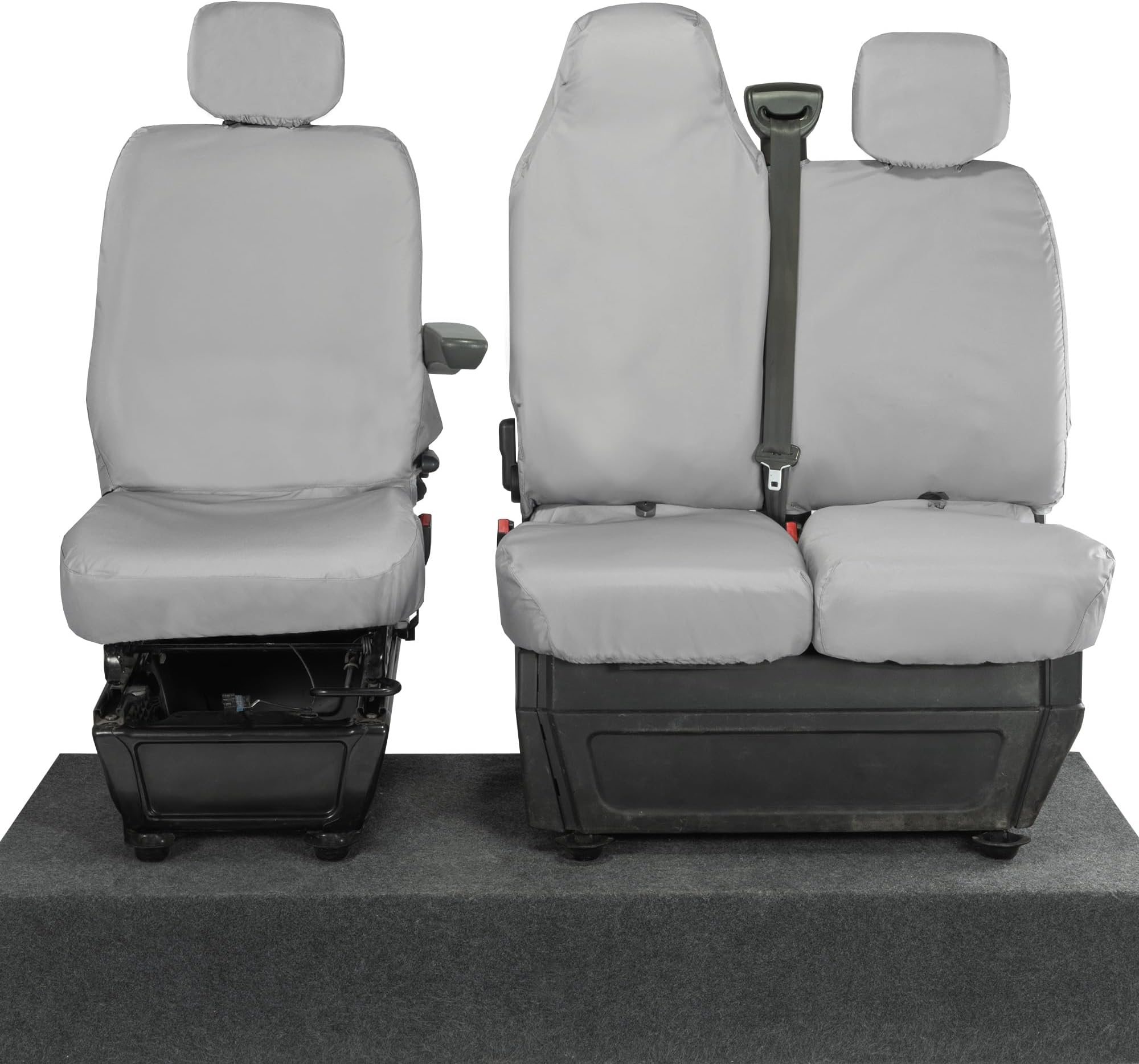 UK Custom Covers SC669G Tailored Heavy Duty Waterproof Front Seat Covers (WITH Split Passenger Base & Folding Middle Seat) Grey - To Fit Renault Master 2010-2024 / ZE 2018-2024