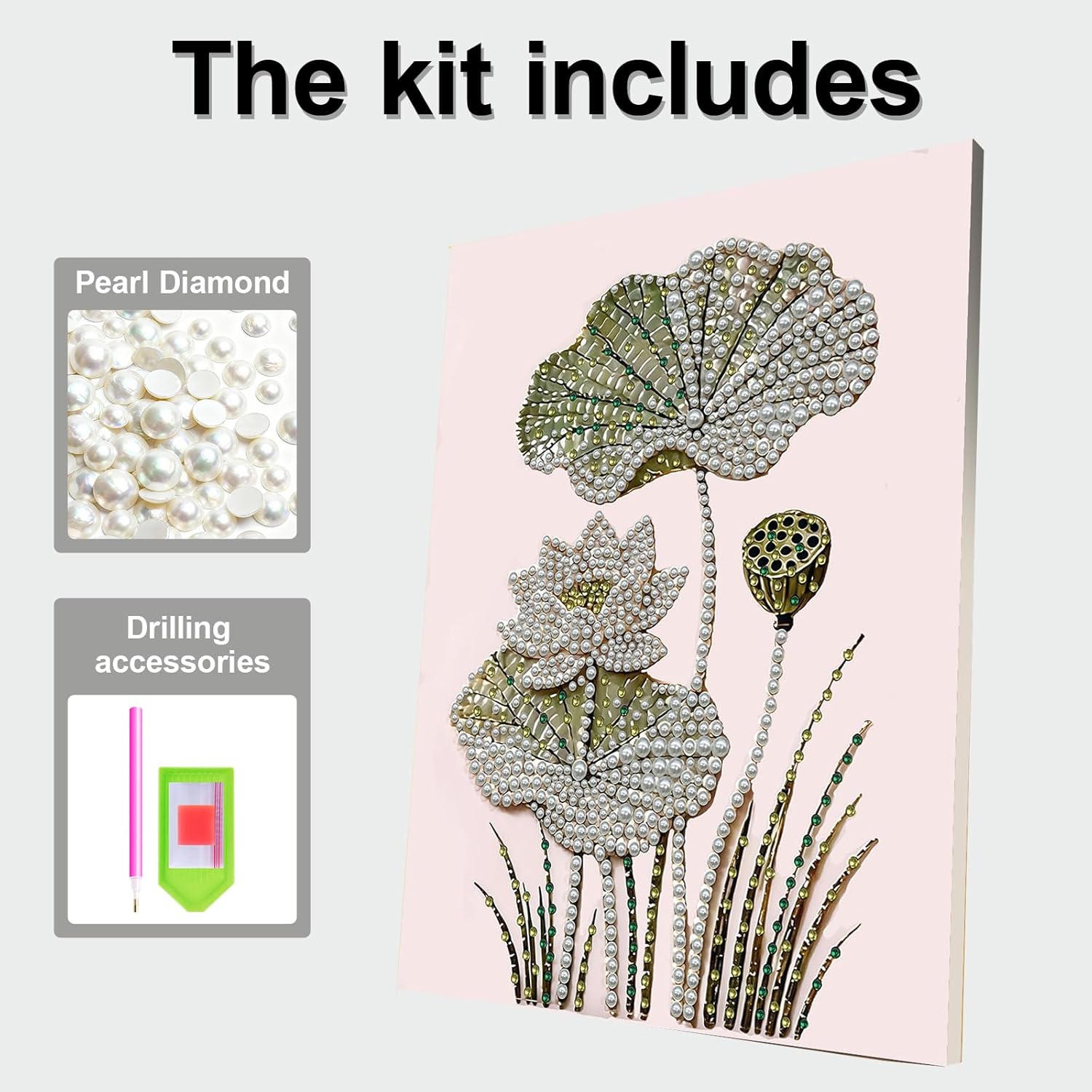 POETRYDRAW DIY Diamond Pearl Painting Kit for Adults Lotus, Beginner Friendly Craft Kits with Frame 30x40cm, Home Decor Housewarming Gift, Diamond Dots Beads Canvas Art for Wall Decor