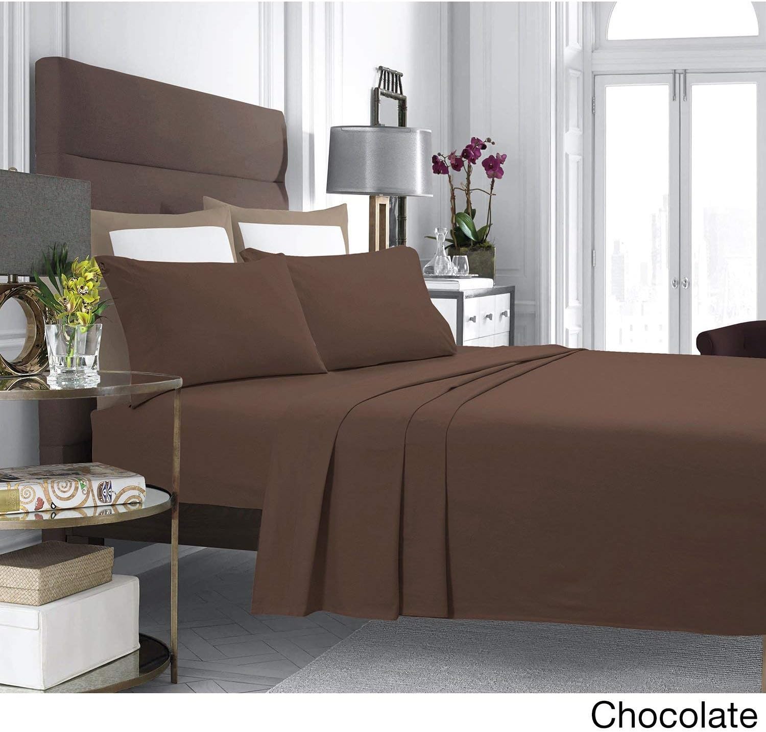 Tribeca Living Twin XL Cotton Flannel Sheet Set - Extra Deep Pocket, 170 GSM, 3-Piece Luxury Bedding, Chocolate