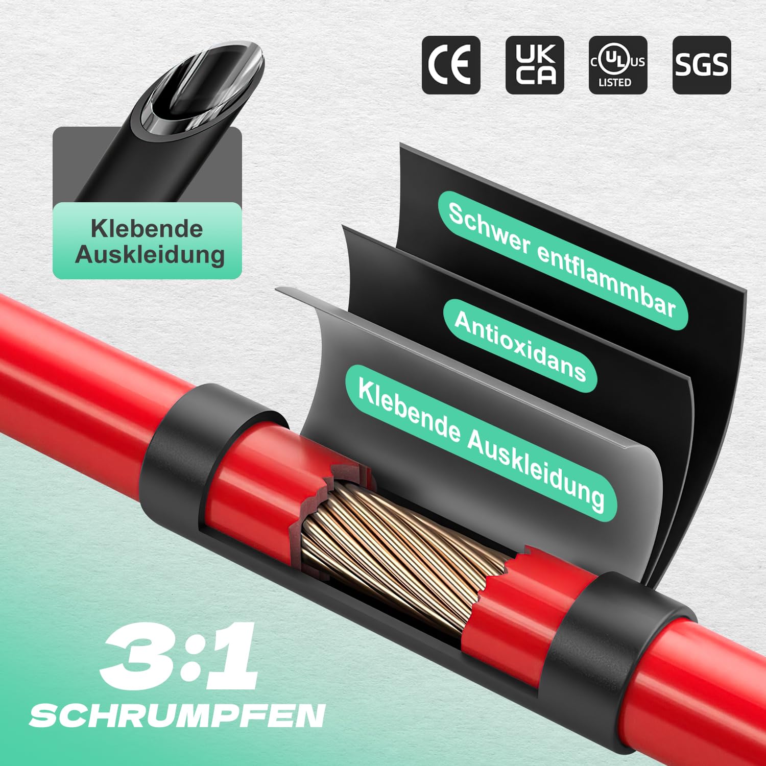 Tubo Termorretráctil De Doble Pared 3:1 Con Pegamento – Impermeable Y Aislante (15.4mm, 2m Rojo+Negro)