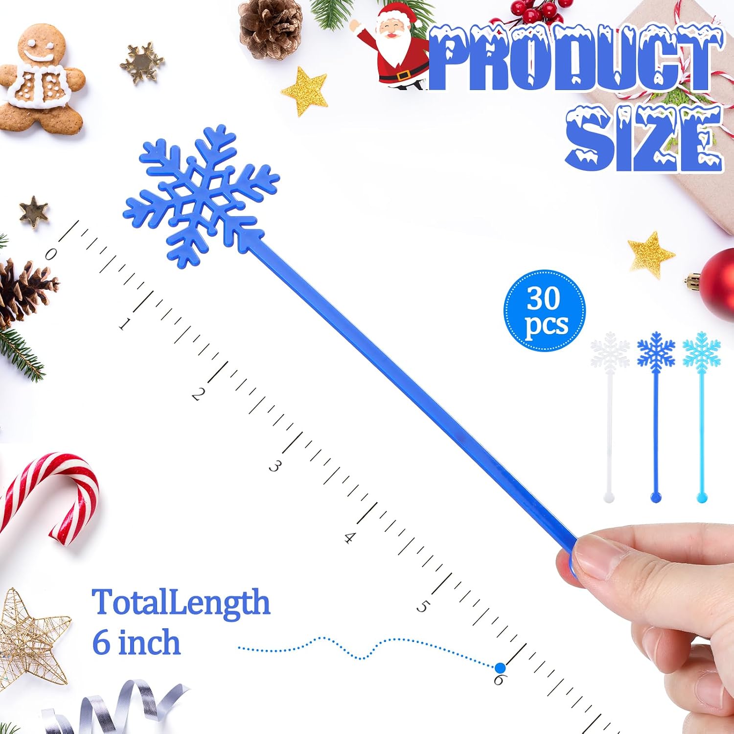 SiliFine 30 Pcs Christmas Drink Stirrers Blue Snowflake Stir Sticks image 2