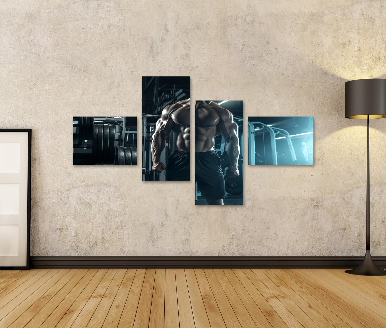 islandburner Quadro su tela Uomo muscolare in palestra con manubri per palestra appassionati di fitness negozio di articoli sportivi immagini murali poster