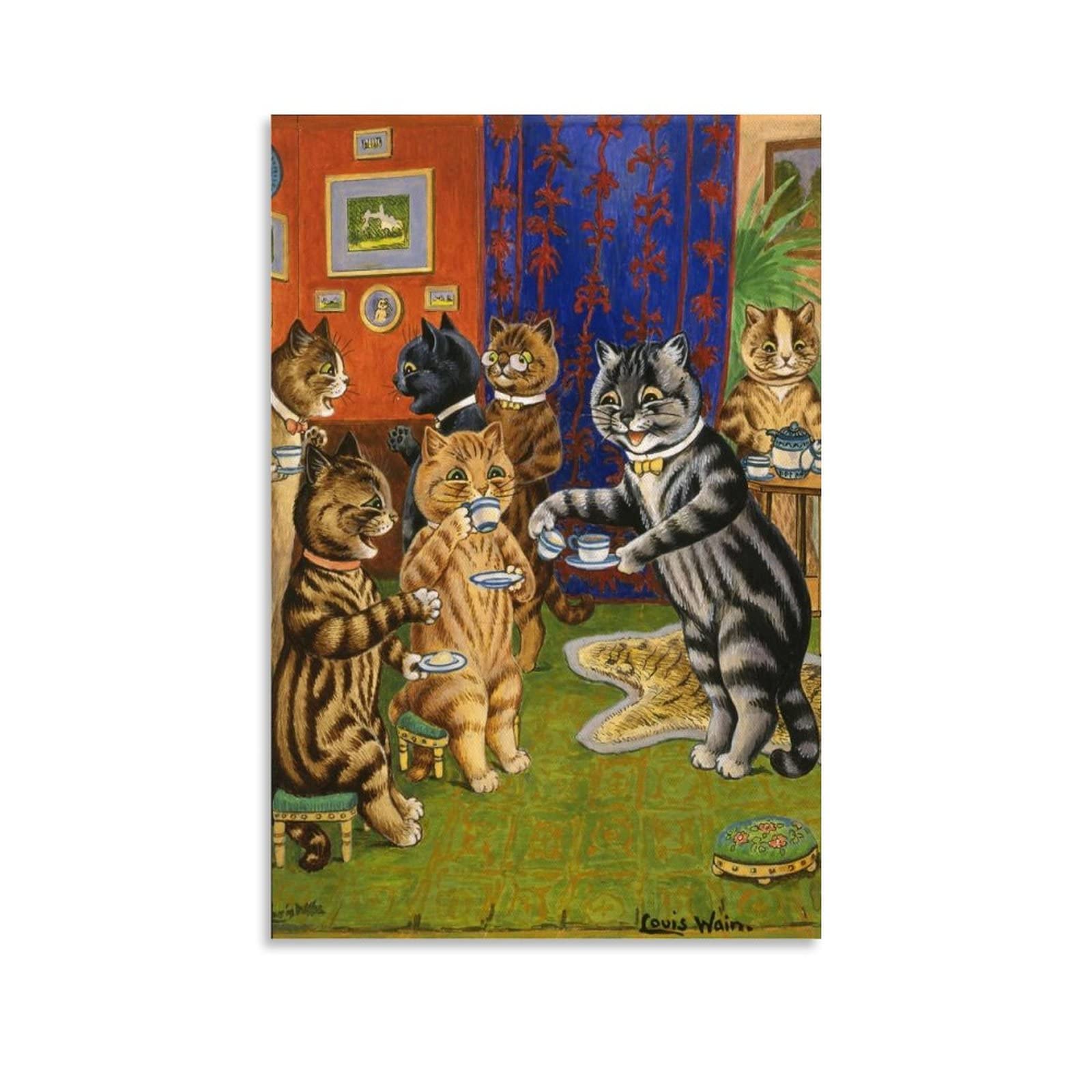 Impression sur toile de Louis Wain - Chat avec monocle - 30 x 45 cm