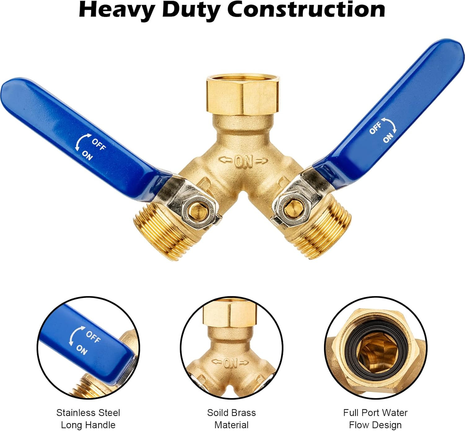 SheeChung Hose Splitter 2 Way Heavy Duty, Garden Hose Y Splitter With Stainless Steel Long Handle and Short Garden Hose 6ft x 5/8",Metal Water Hose for Hose Reel Faucet,Heavy Duty 304 Stainless Steel