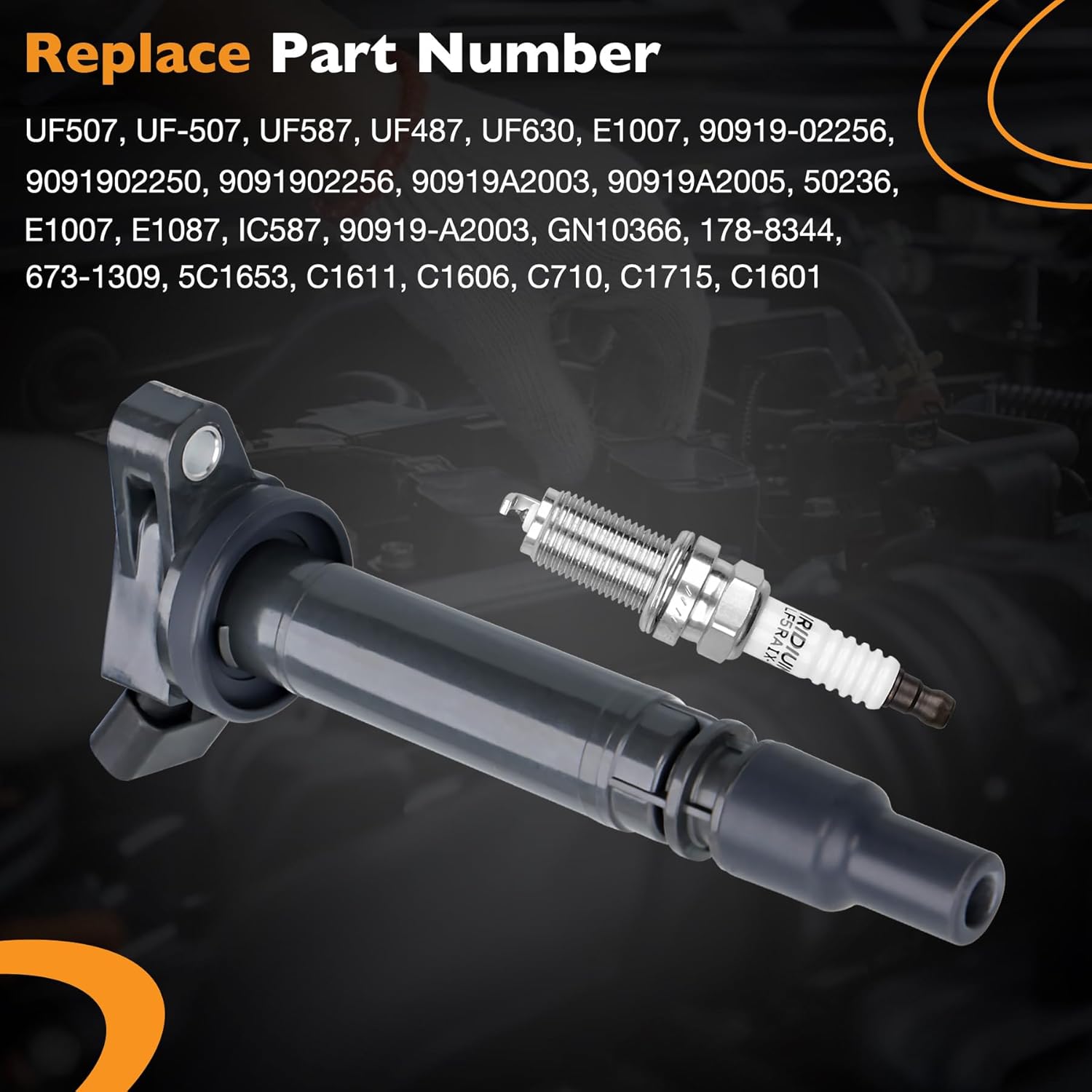 HQPASFY Ignition Coil UF507 Pack & Iridium Spark Plugs Set of 4 Compatible with Toyota 4Runner Avalon Camry Highlander RAV4 Sequoia Tundra, Lexus ES300h GS450h IS350 RX350 Raplace#GN10366, IC587