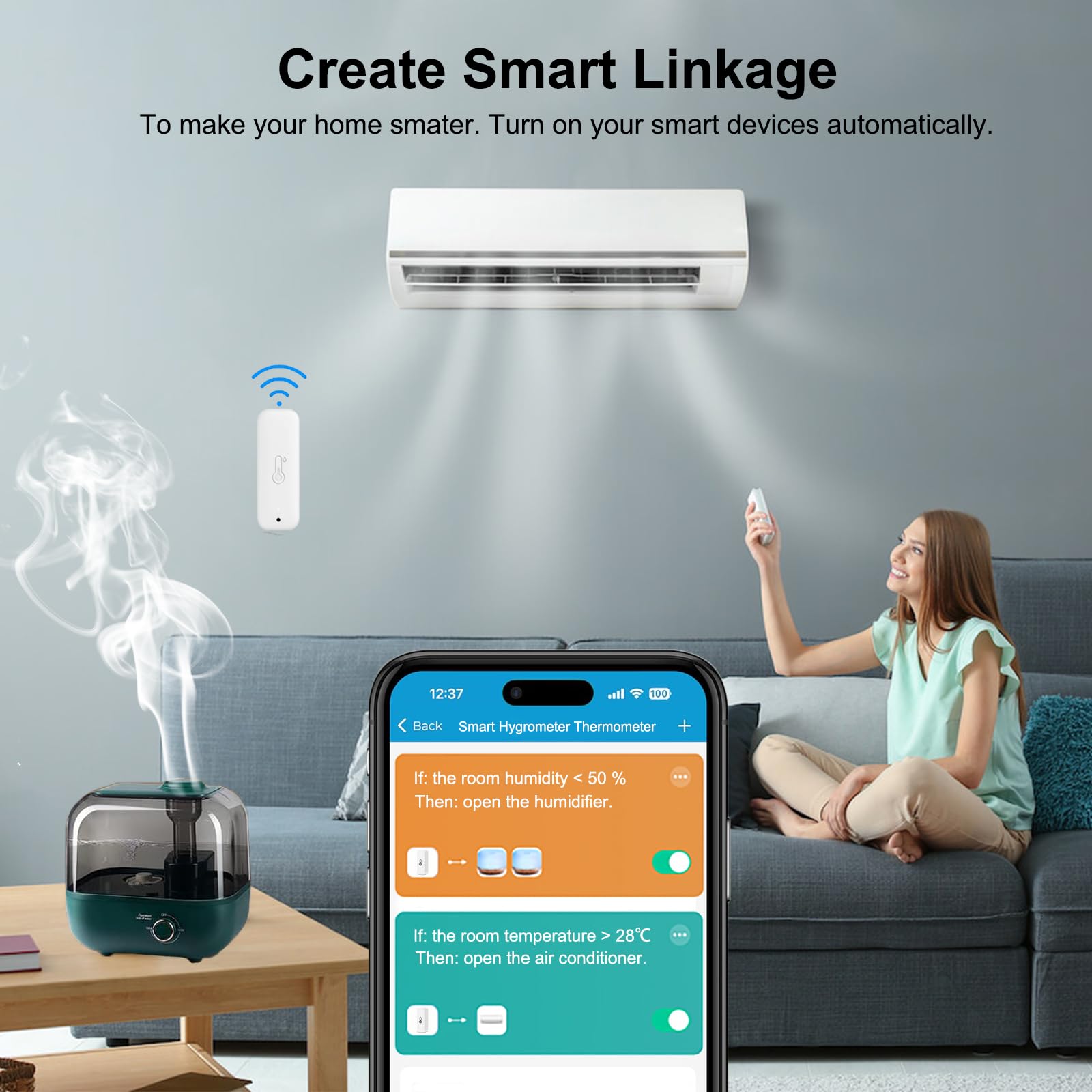 Termometro Hygrometro WiFi, smart di Temperatura e umidità con monitoraggio tramite app remota,sensore di temperatura e umidità interno con esportazione di dati di archiviazione,compatibile Alexa.2PCS