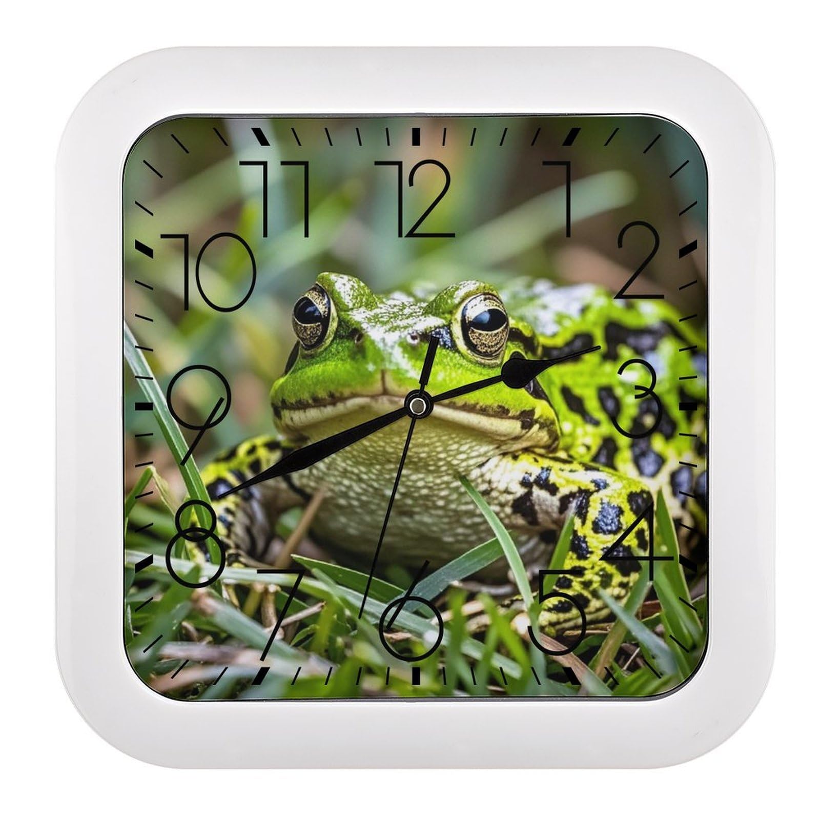 FekiLoot Frog Wall Clock Battery Operated Square Decorative Wall Clocks Silent Non Ticking Analog Clock Modern Retro Vintage Wall Clocks for Kitchen Living Room Office 10.2 Inch