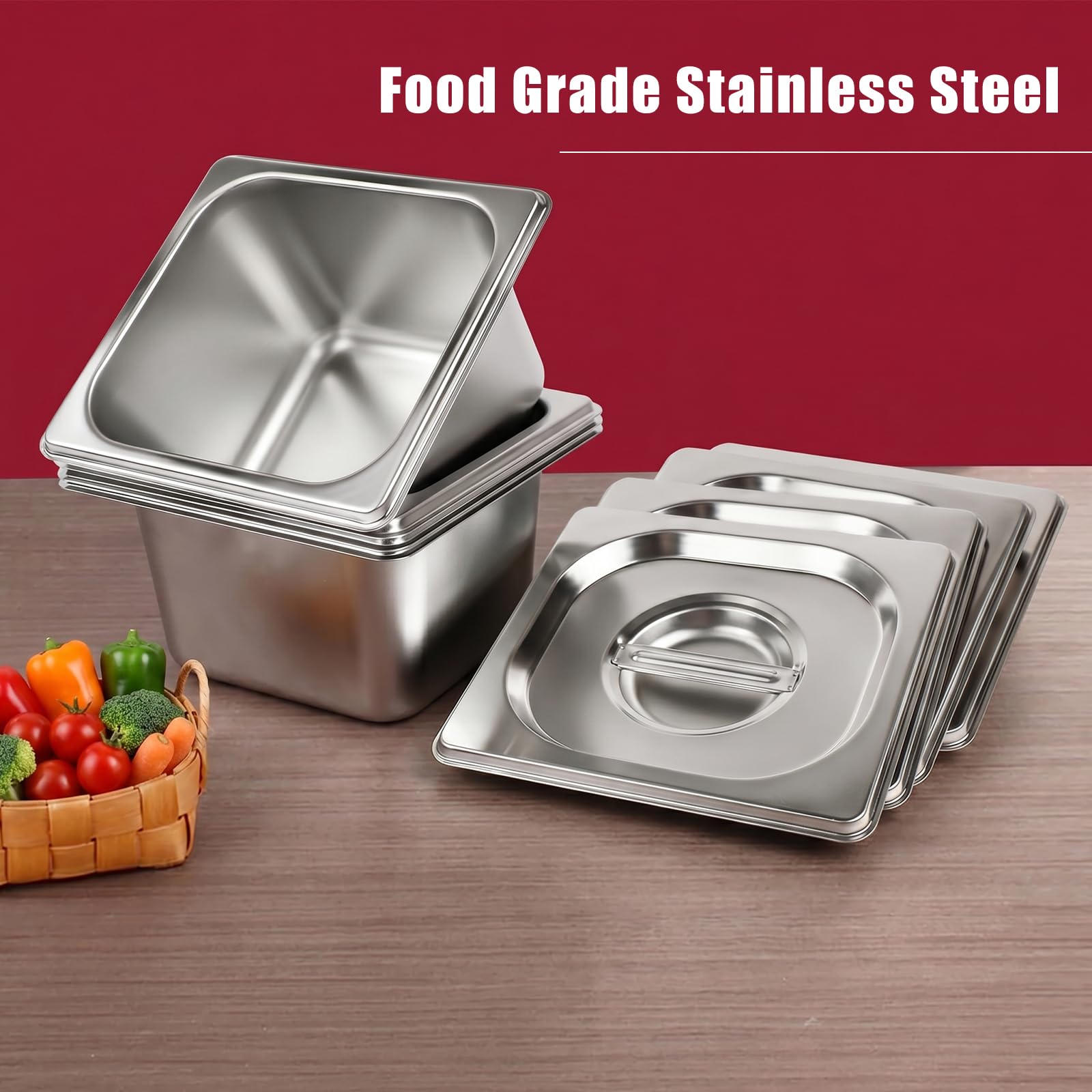 Produktbild von DAJAVE 4-teiliges Panierschalen-Set Aus Edelstahl – GN 1/6, 17,5 X 16,5 X 10 Cm, Mit Deckel – Für Schnitzel, Fisch & Hähnchen