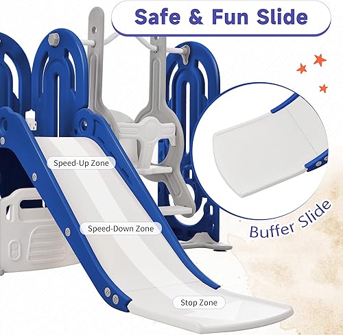 Miniatura 5 de Virubi Juego de tobogán 5 en 1 con columpio, juego de tobogán independiente para bebé con escalador, aro de baloncesto y espacio de almacenamiento,
