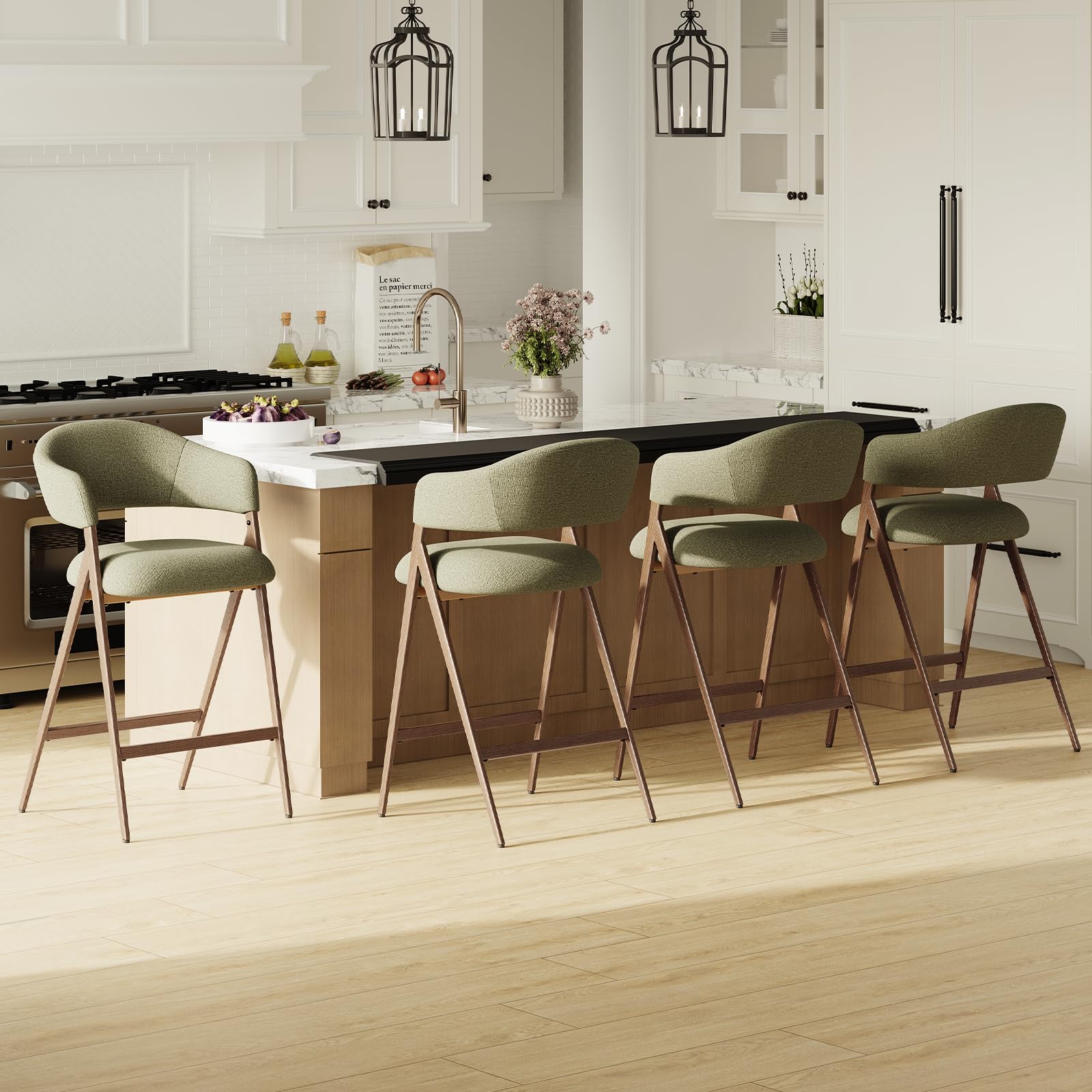 COLAMY Bar Stools Set of 4, Counter Height BarStools with Back, Modern Upholstered Island Stools with Metal Legs for Kitchen Counter, Dining Room,