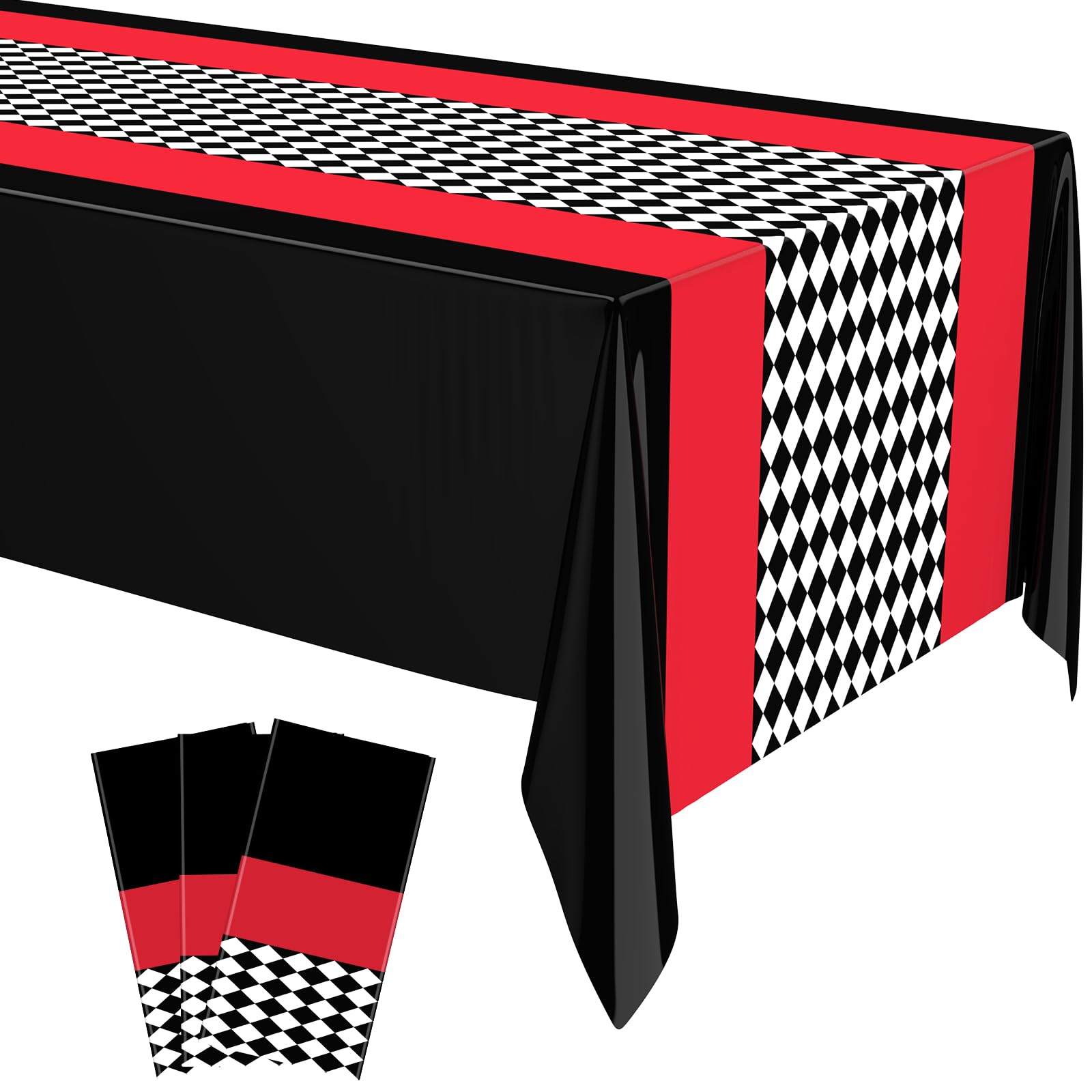 Buryeah 3 Pcs Race Car Tablecloth Checkered Tablecloth Car Birthday Party Supplies Decorations Gingham Table Cloth Race Theme Birthday Favors, 54 x