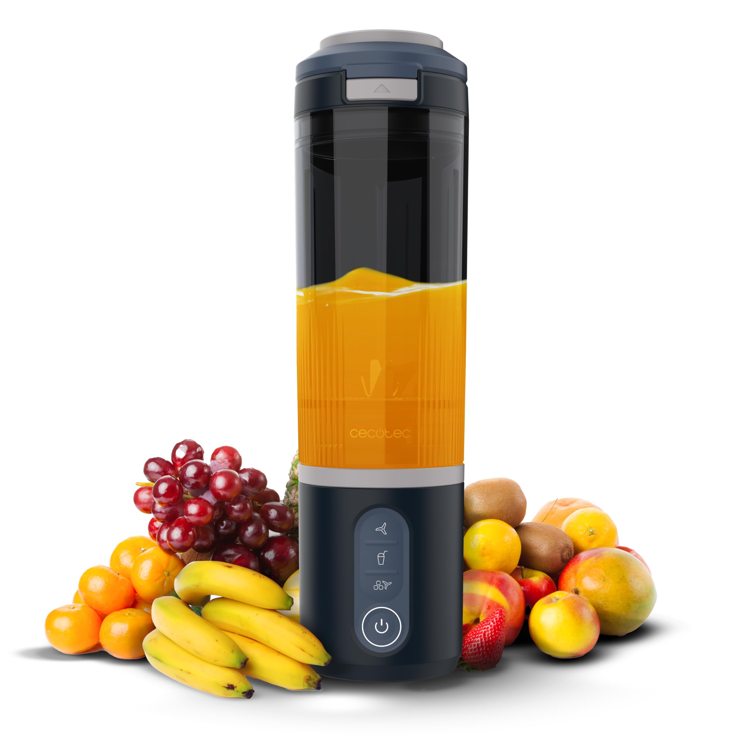 Cecotec Batidora de Vaso Portátil con 11,1V Power Titanium Shake2Go Dark. 180W, Vaso Tritan 600ml Libre BPA, 3 Programas Automáticos, Diseño Compacto, Smoothies Listos para Llevar