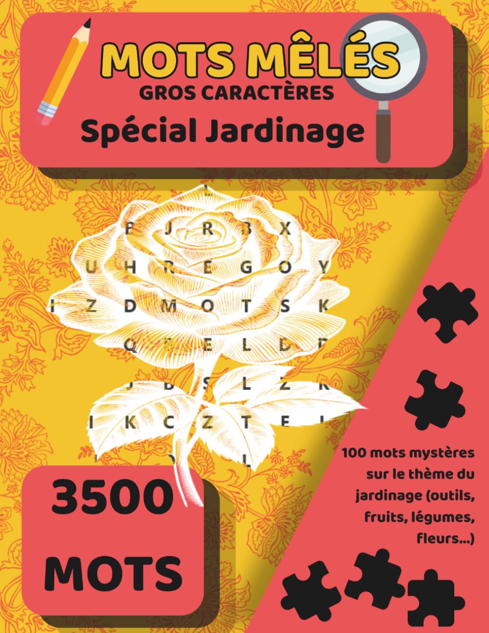 Mots Mêlés - Spécial Jardinage : 100 Grilles Gros Caractères pour Adultes et Seniors avec les outils, fleurs, plantes, fruits et légumes du jardinage cachés - solutions incluses
