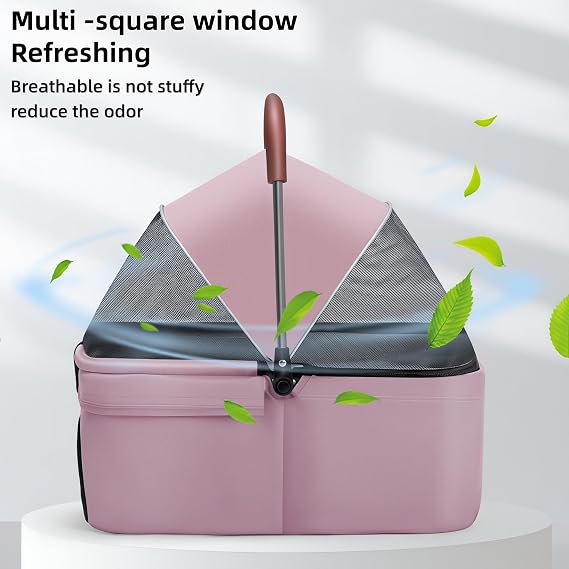 Pet Stroller for Medium Small Dogs/Cats - 4 Wheels Foldable Dog Stroller with Storage Basket,Dog/Cat Carrier,Adjustable Handle,Folding Puppy Carrier Suitable for Traveling with Cats and Dogs (Pink)