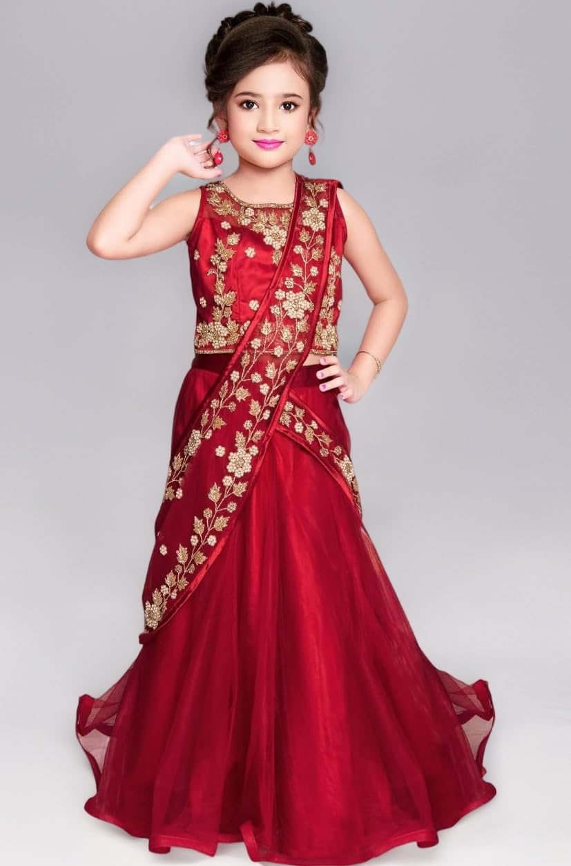 White Button Girls Diamond & Embroidery Lehenga Choli | Premium South Indian Half Saree Set