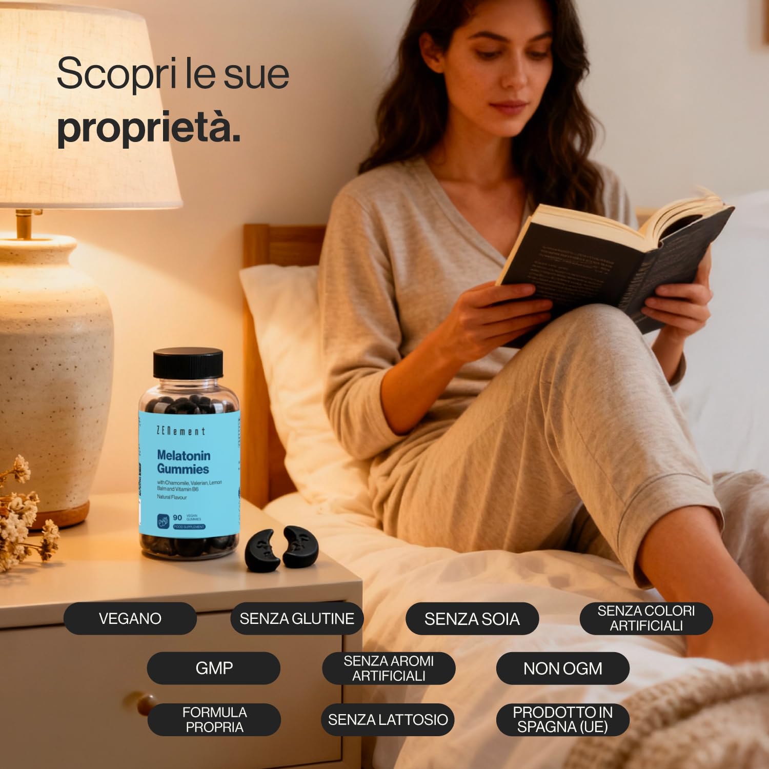Caramelle Gommose alla Melatonina 1 mg - Dai 12 Anni - Con Vitamina B6, Camomilla, Valeriana, Melissa e Sambuco - 90 Gummies (3 Mesi) - Aroma Frutti Rossi - Vegane, Senza Gelatina - Zenement