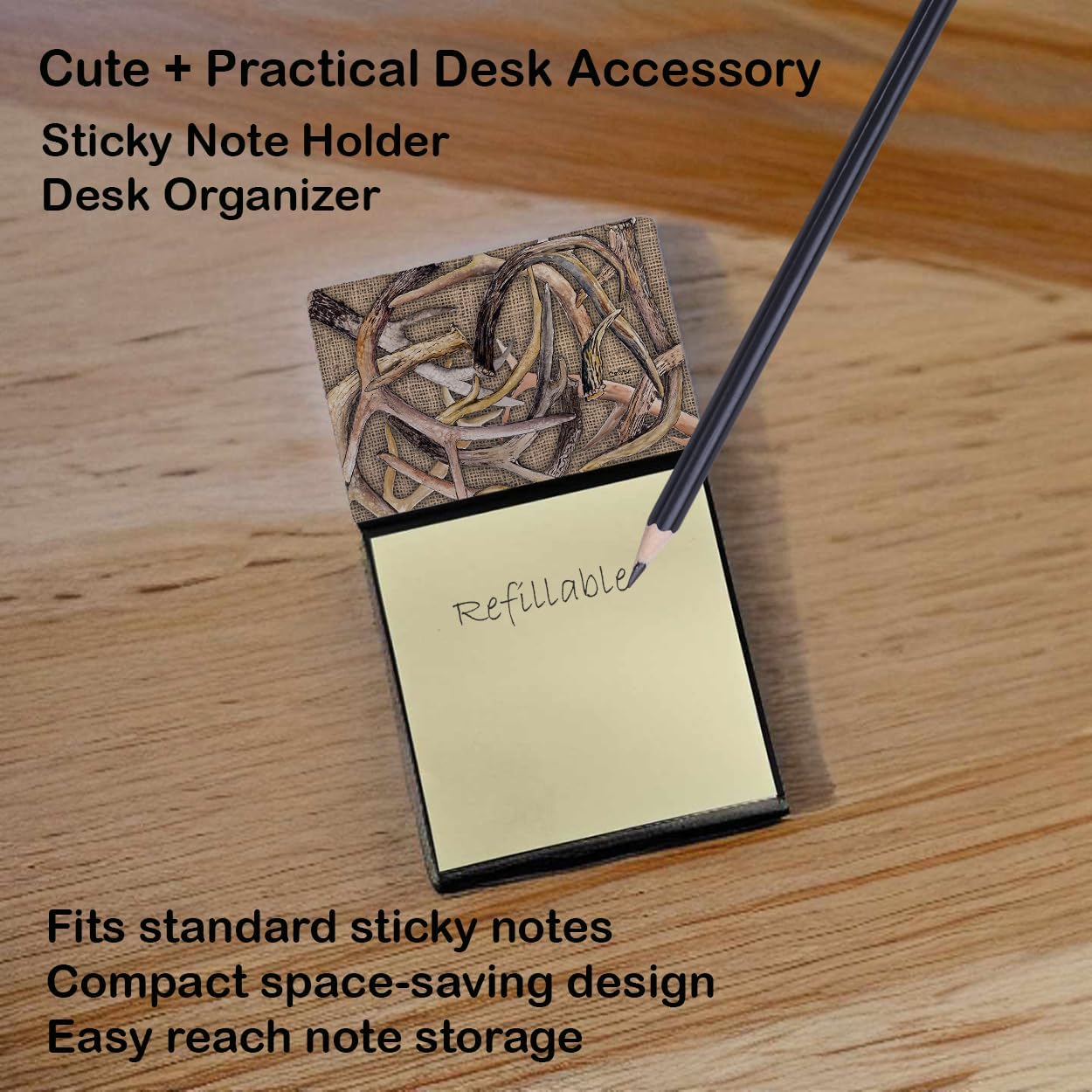 Caroline's Treasures Deer Horns Refillable Sticky Note Holder or Postit Note Dispenser, 3.25 by 5.5", Multicolor image 2