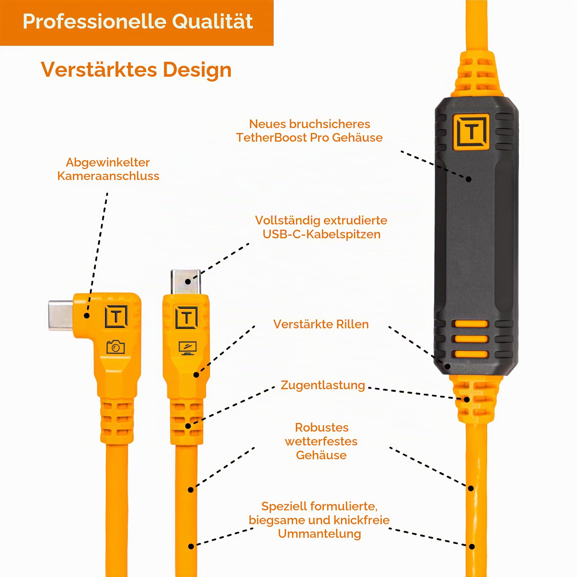 Tether Tools TetherPro USB-C auf USB-C rechter Winkel orange 9,4m