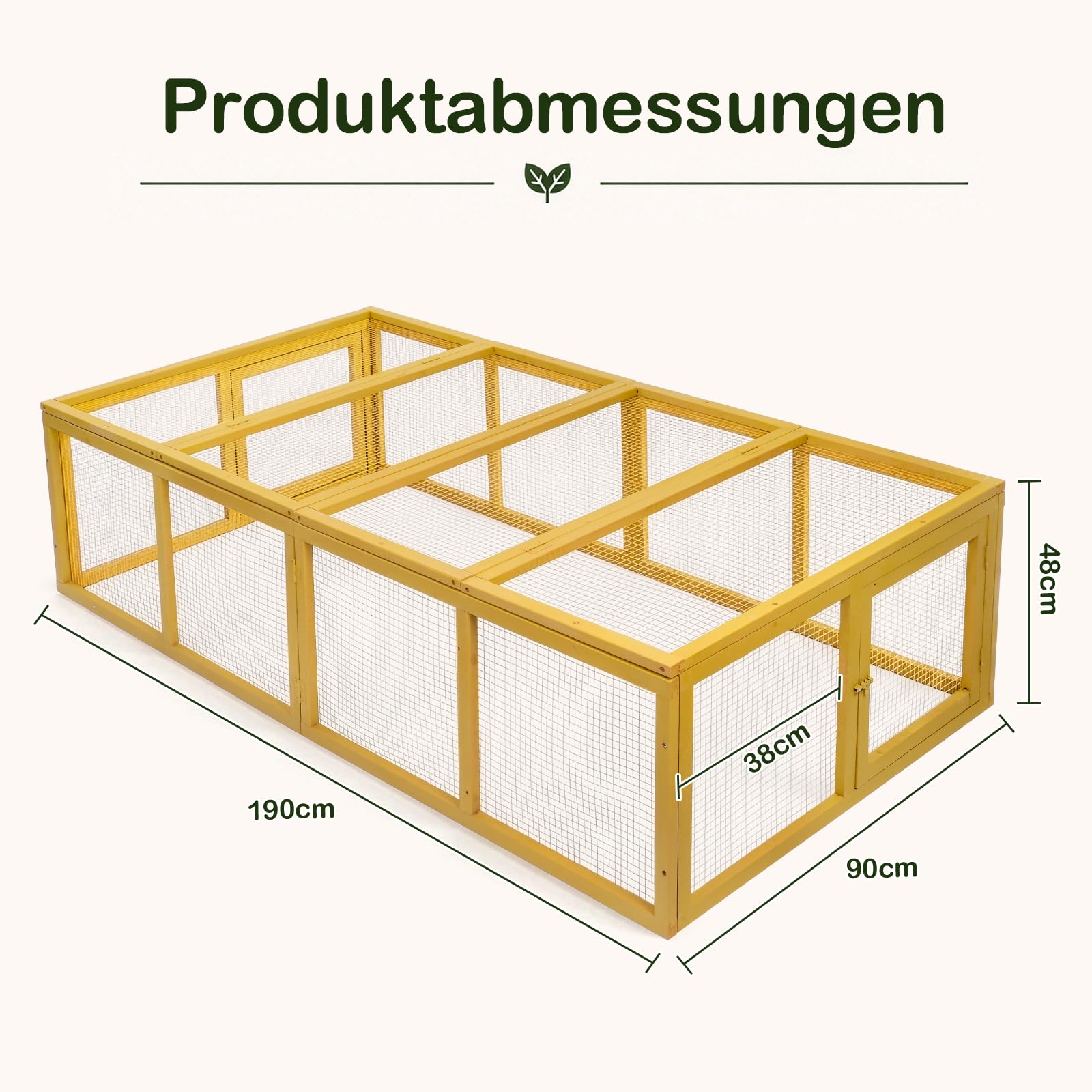 freilaufgehege Holz, kaninchenstall mit klappbarer Abdeckung, 180 x 90 x 48 cm, Großer Raum, geeignet für kleine Tiere zum Herumstreifen im Freien, Gelb