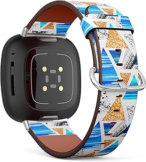 CJBROES Replacement Leather Watch Band, Compatible with Fitbit Versa 3 and Fitbit Sense of Wristband Bracelet Accessory - Watercolor Triangle
