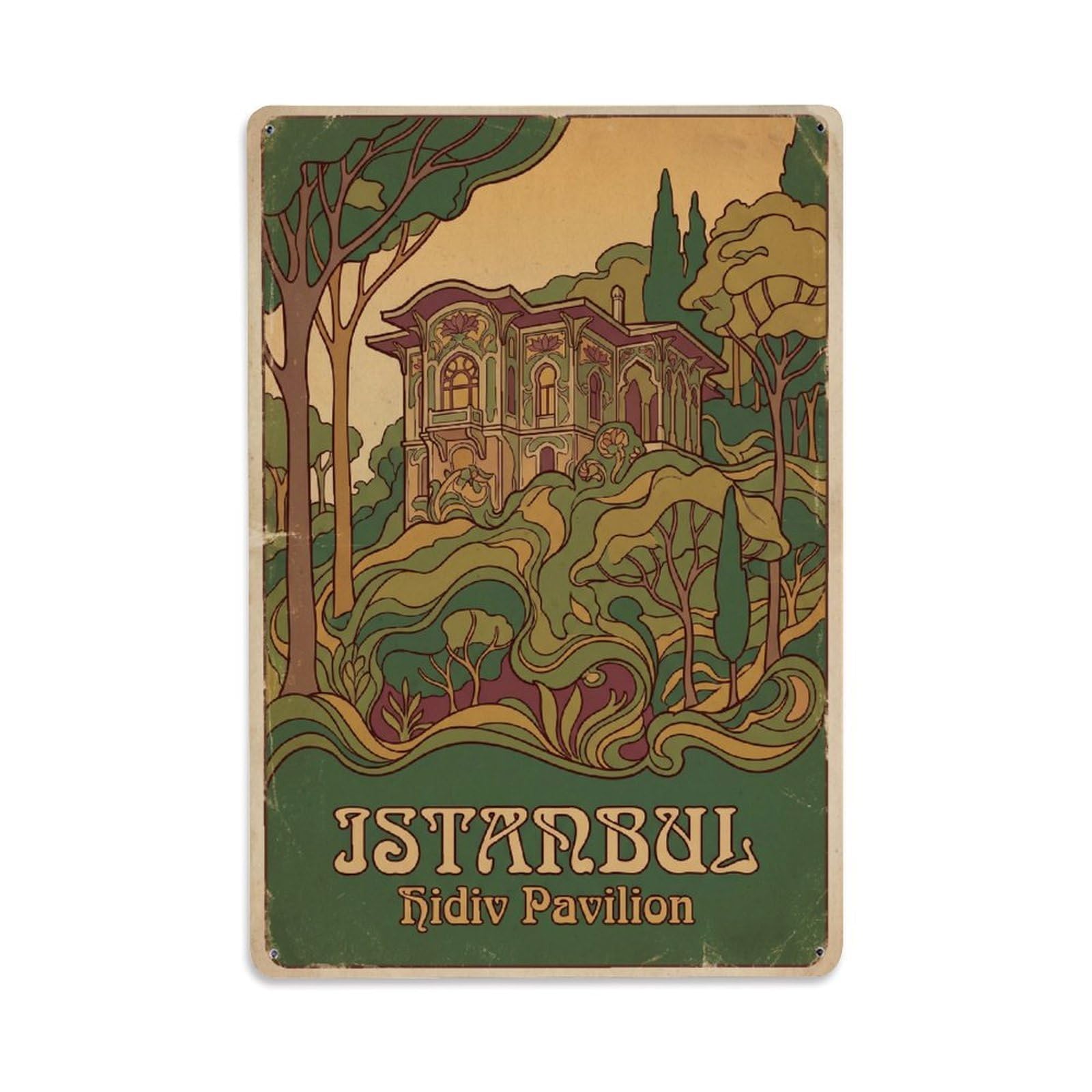 Gead 8X12inch Style Vintage Travel Istanbul Hidiv Pavilion Hilltop Metal Tin Sign